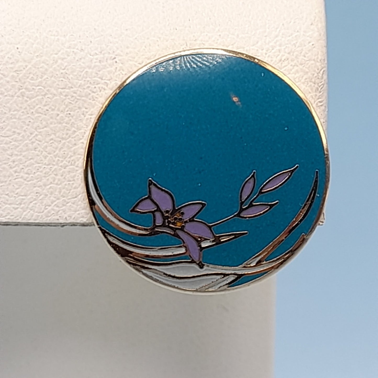 Vintage Laurel Burch Teal Wind Flower Gold Plated Earrings