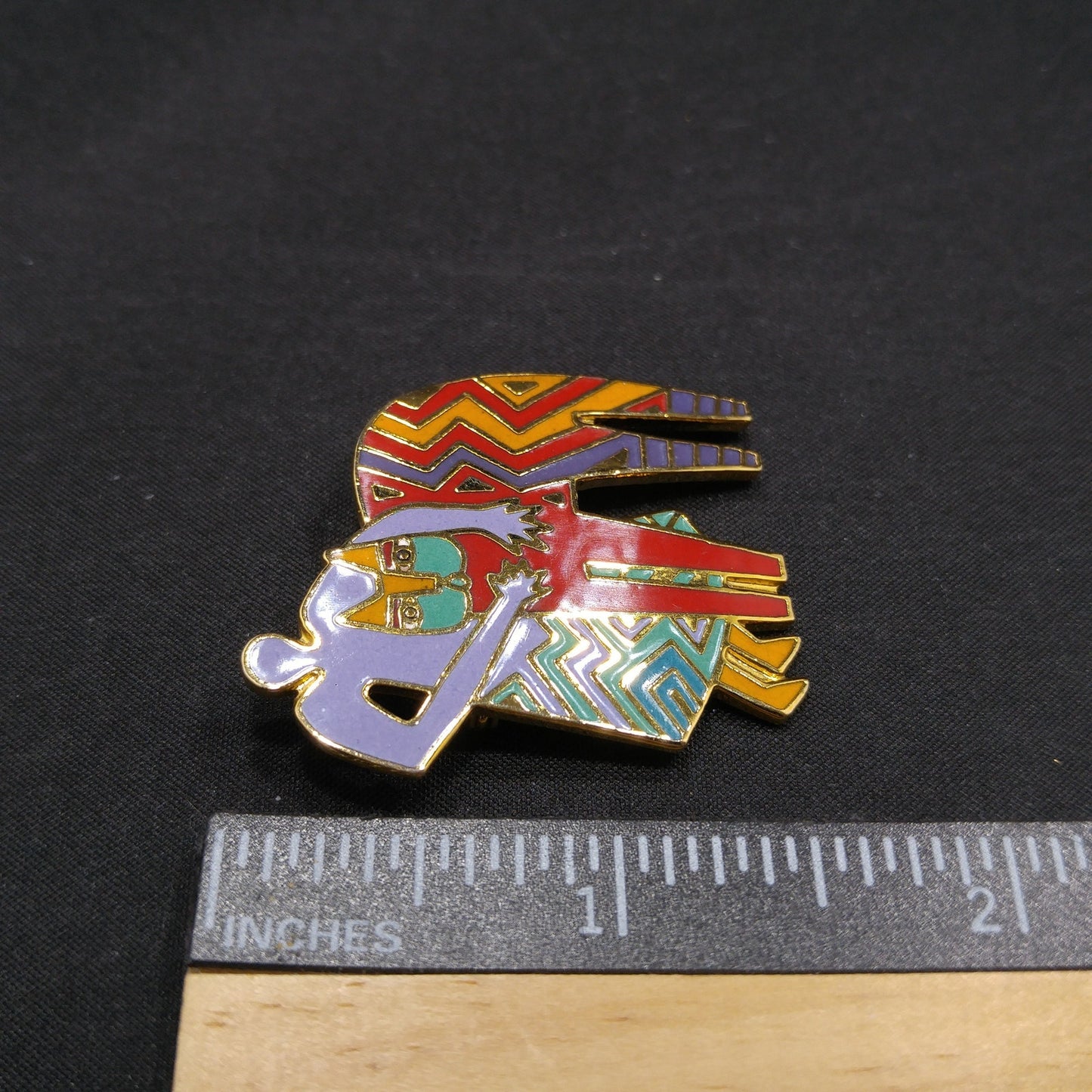 Laurel Burch Vintage "Best Friends" Brooch, Gold Plated Cloisonne Enamel, 1980s Vintage Jewelry