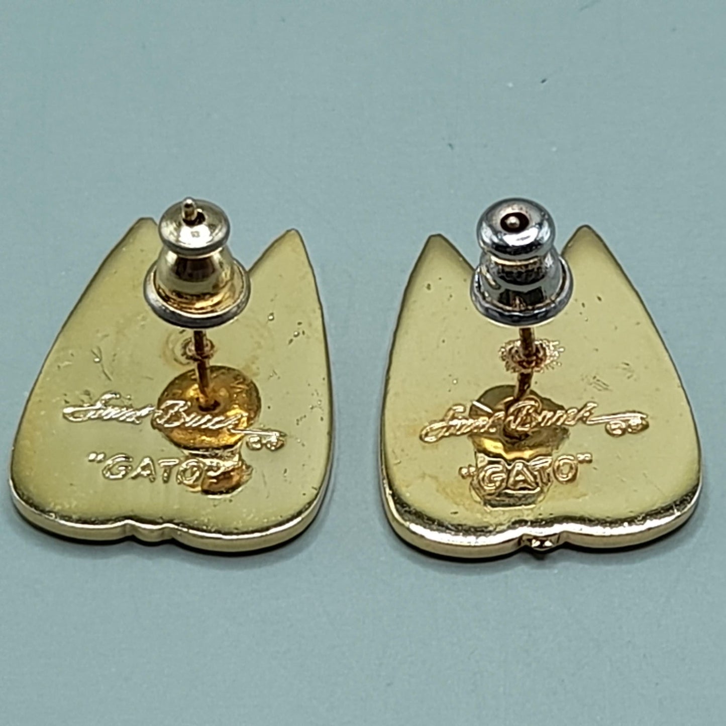 Vintage Laurel Burch "Gato" Cat Post Earrings, Enamel, Gold Plated, 1980s