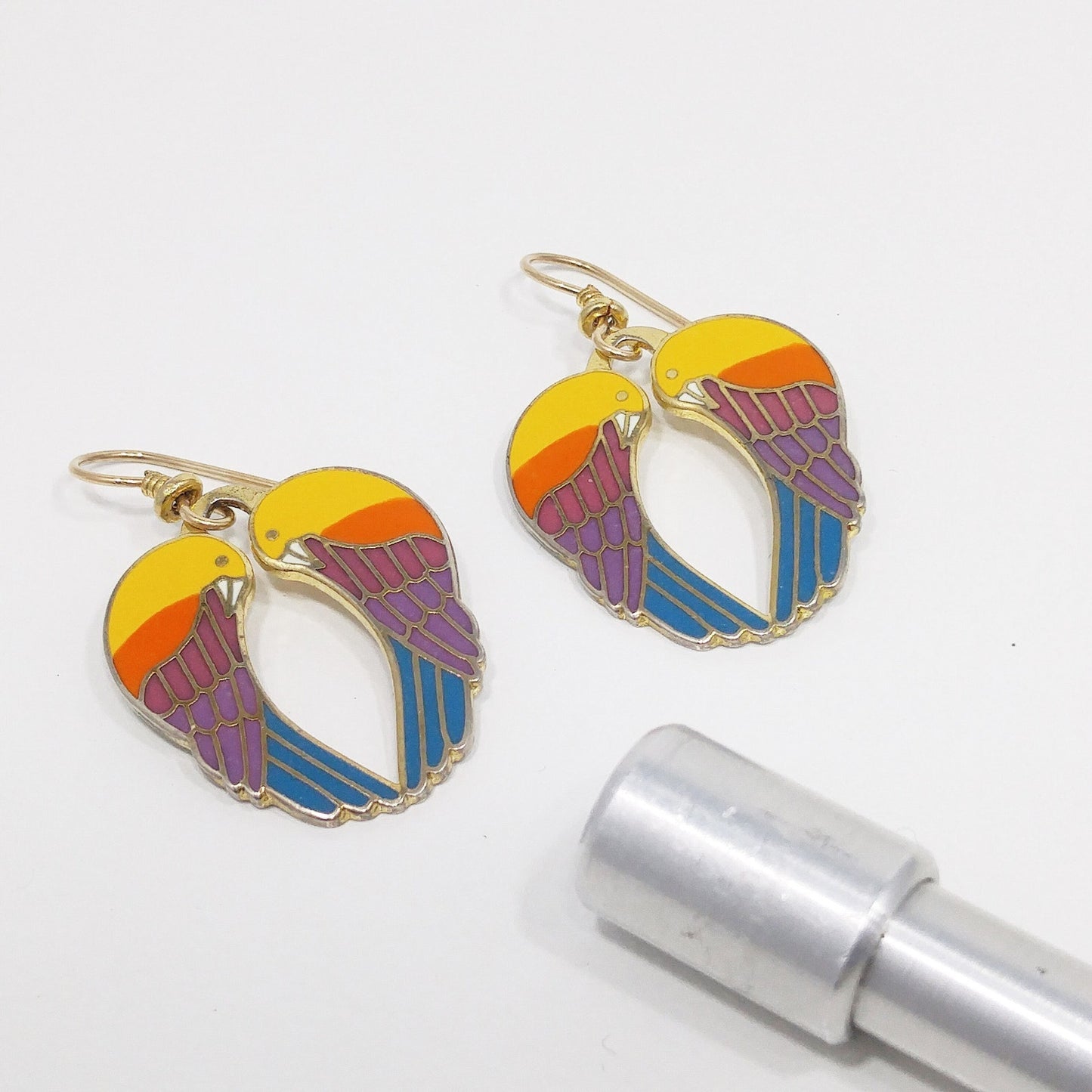 Vintage Laurel Burch "Song Sparrows" Earrings, Gold Plated, 1980s