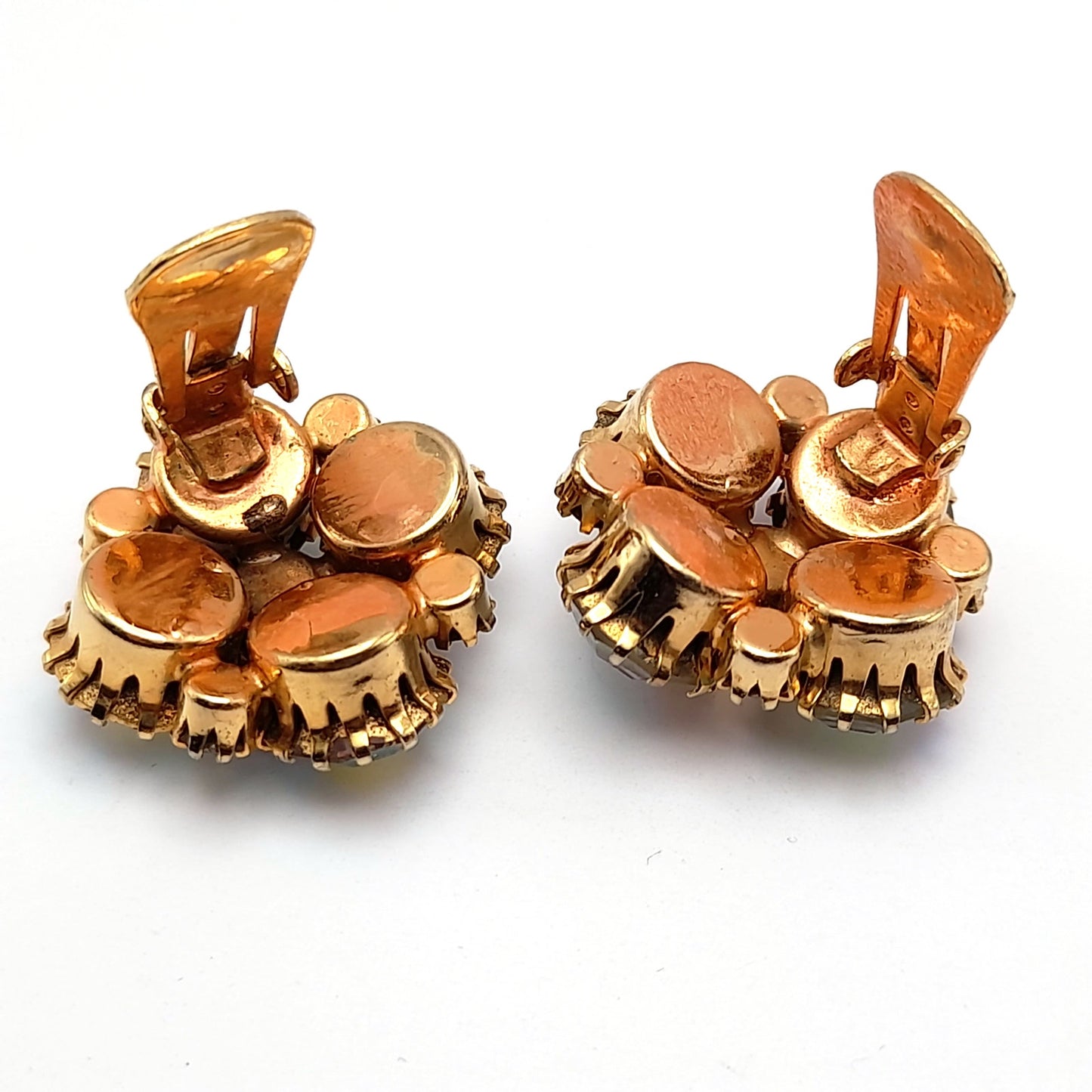 Vintage Aurora Borealis Rhinestone Clip On Earrings 1960s