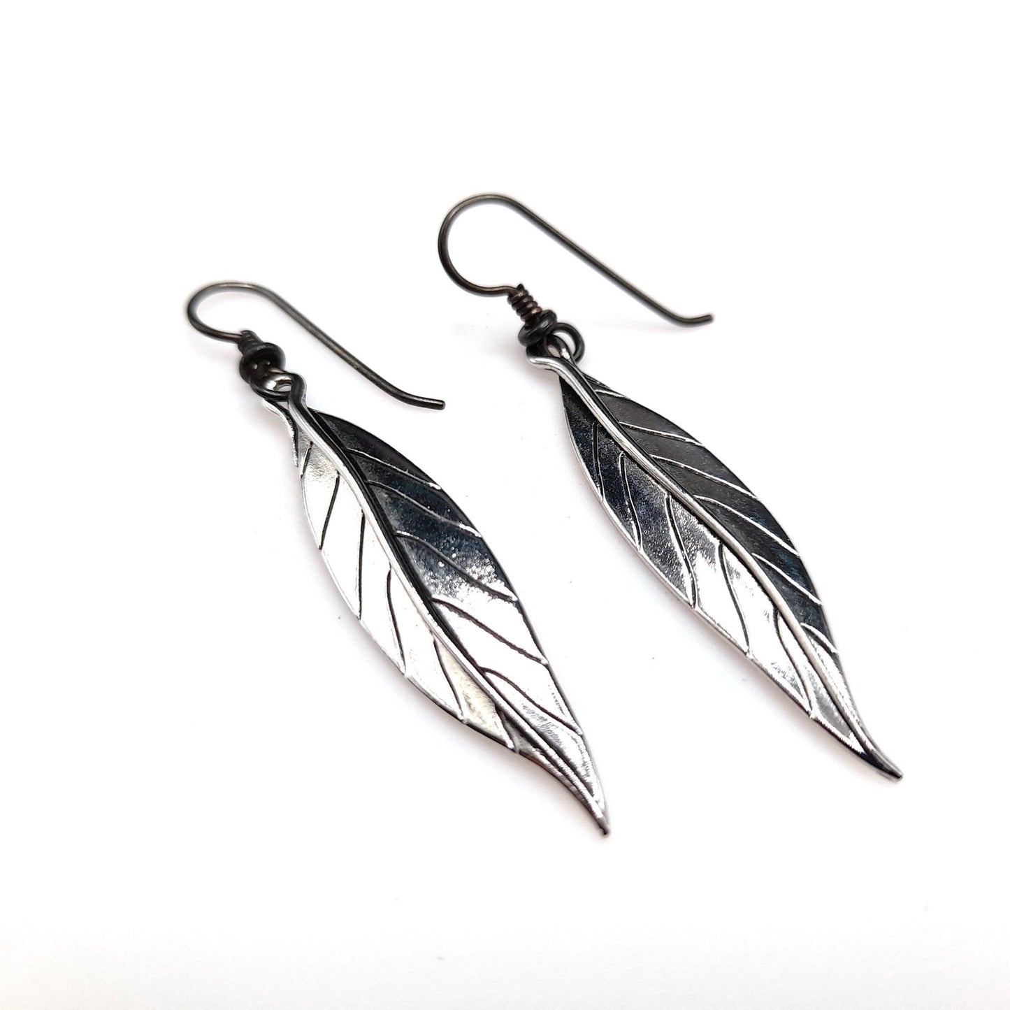 Vintage Laurel Burch Leaf Drop Earrings, Rhodium Plated Leaves