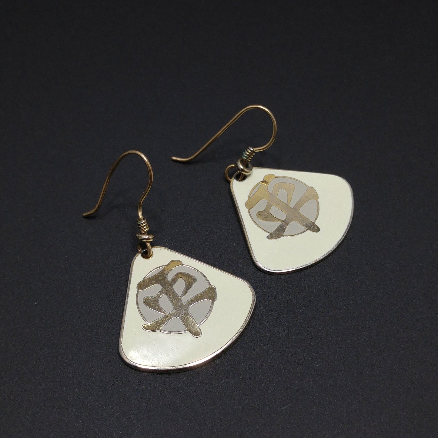 Vintage Laurel Burch Tranquility Earrings, Gold Plated, Cream Enamel