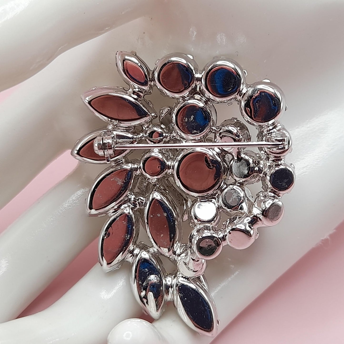 Vintage Clear Rhinestone Brooch, Rhodium Plated, 1960s, 2 1/4 Inches