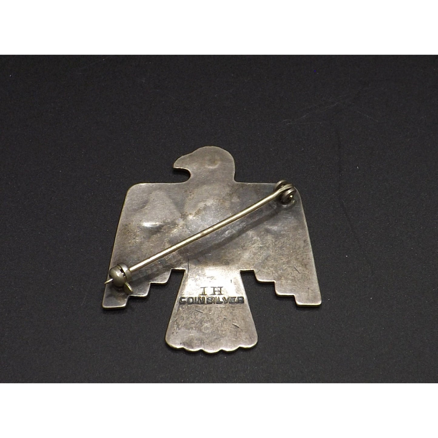 Thunderbird IH Coin Silver Brooch, Indian Handcrafts Shop Trademark, Vintage Jewelry Pin
