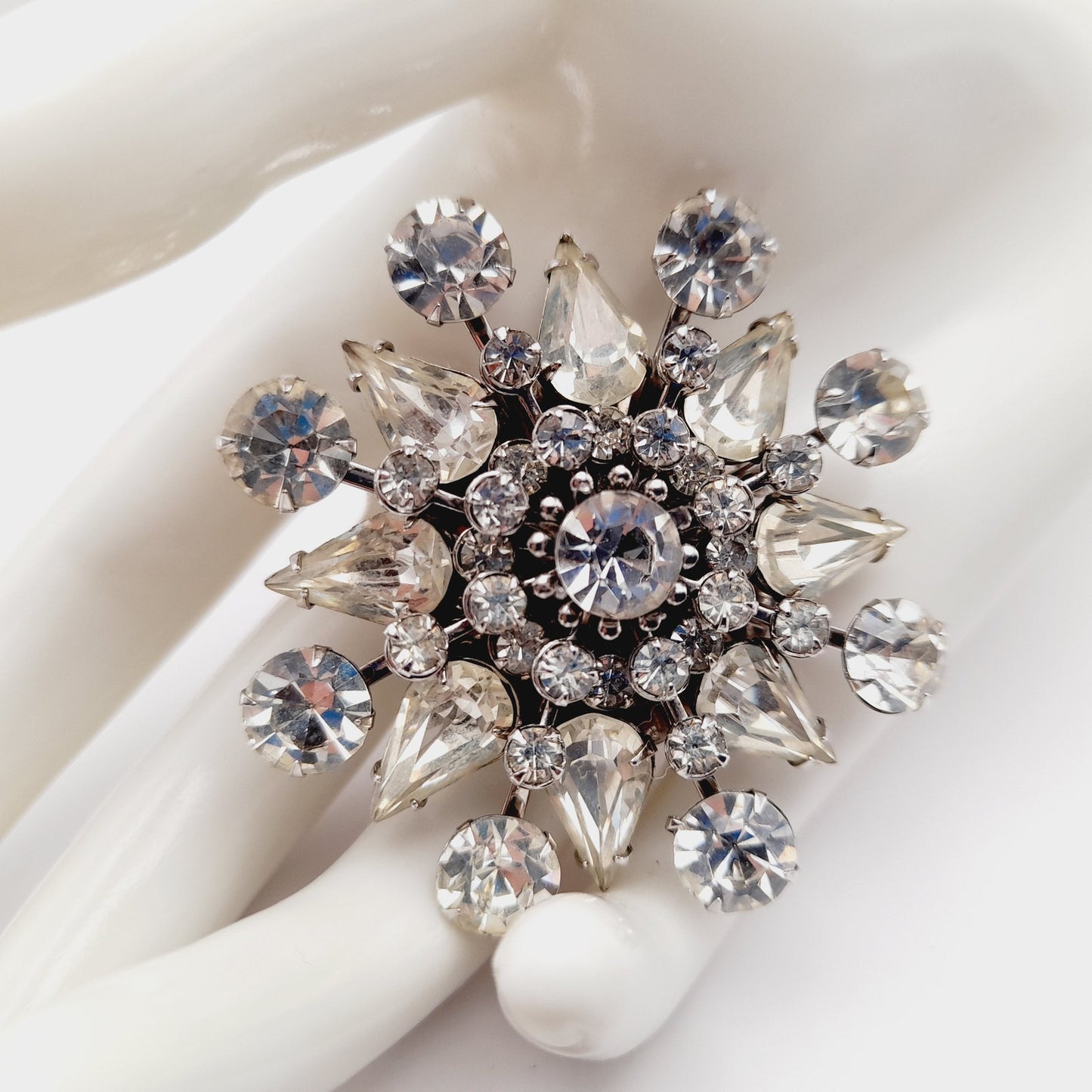 Vintage 1950s Unsigned Wedding Brooch, Riveted Three Dimensional Flower Pin