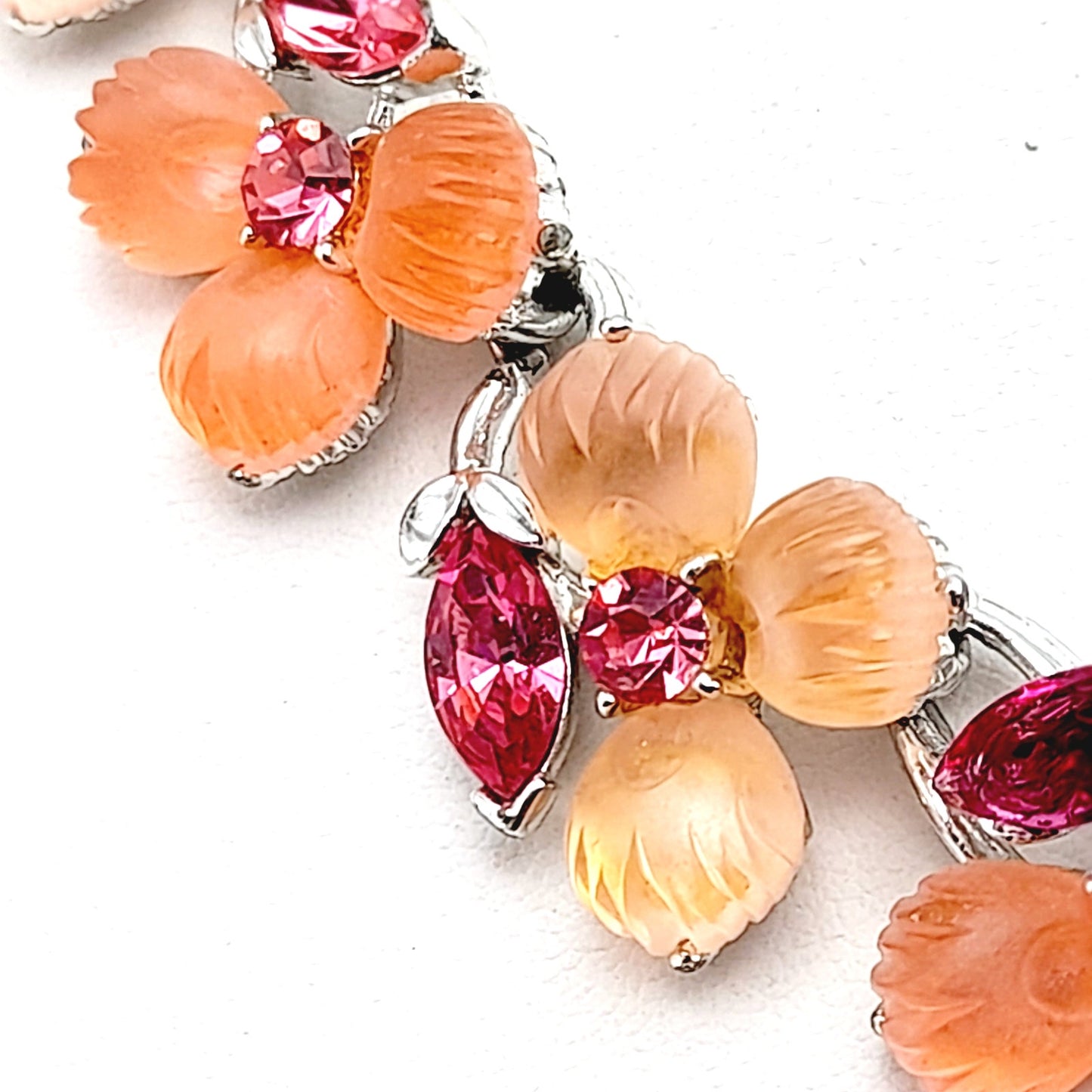 Vintage Lisner Pink Rhinestone Lucite Floral Choker