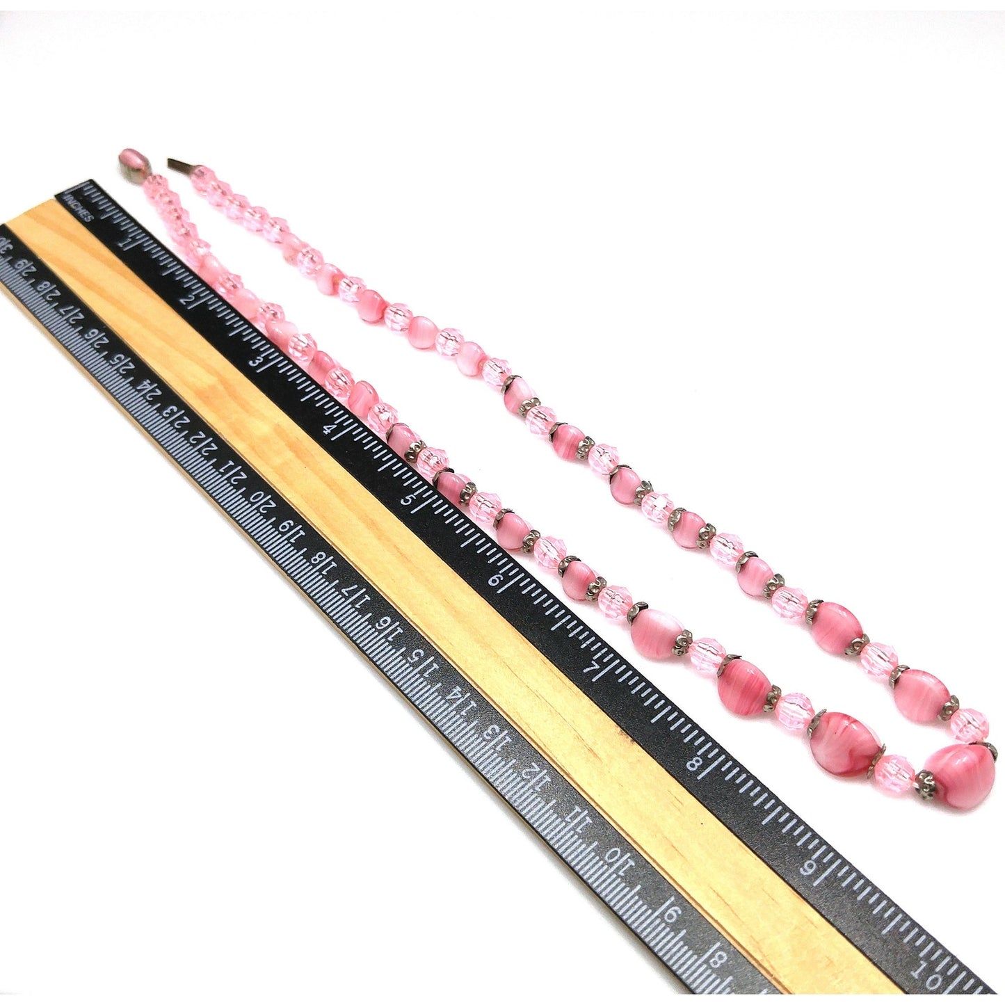 Czech Glass & Thermoset Beaded Necklace, Pink Art Glass Beads, 1940s Vintage Jewelry