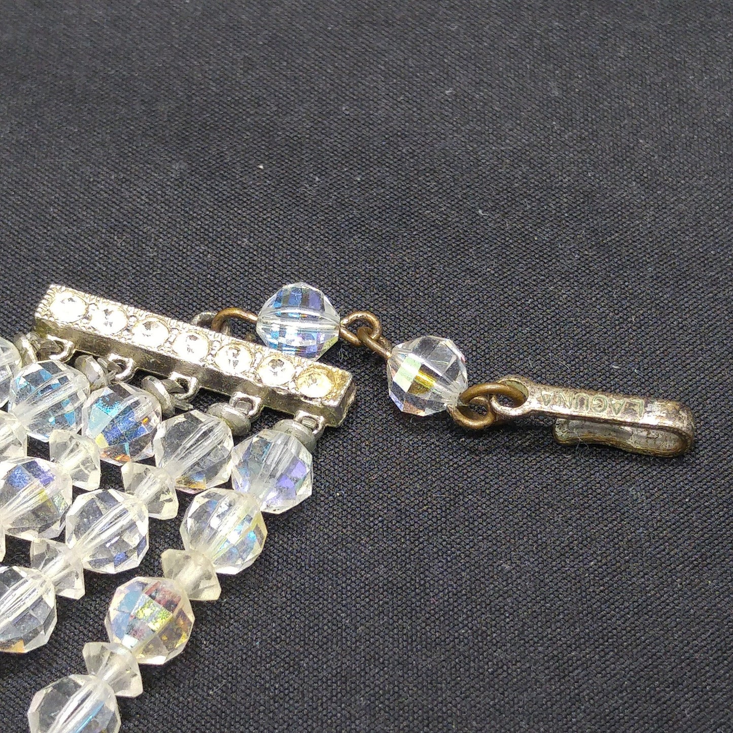Laguna AB Crystal Beaded Necklace, Five Strands, Aurora Borealis Beads, 1950s
