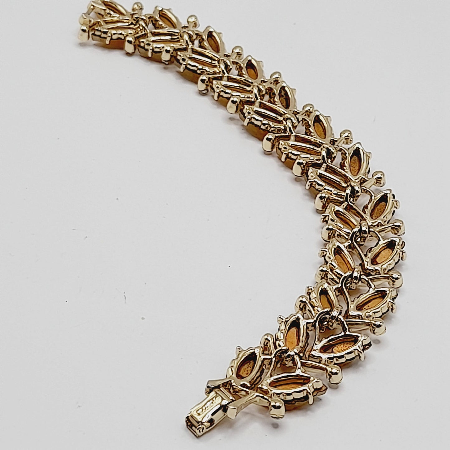Vintage Kramer Golden Leaf Lucite AB Rhinestone Wide Bracelet