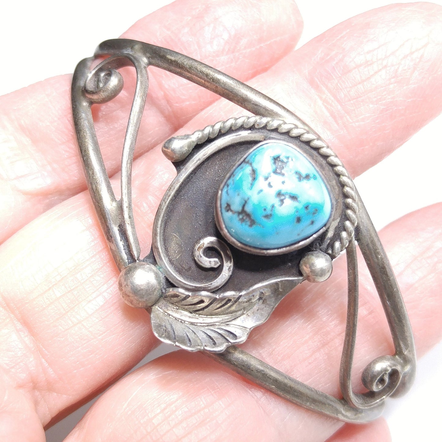 D & J Clark Navajo Bracelet, Silver Turquoise Cuff, 1960s Vintage Jewelry