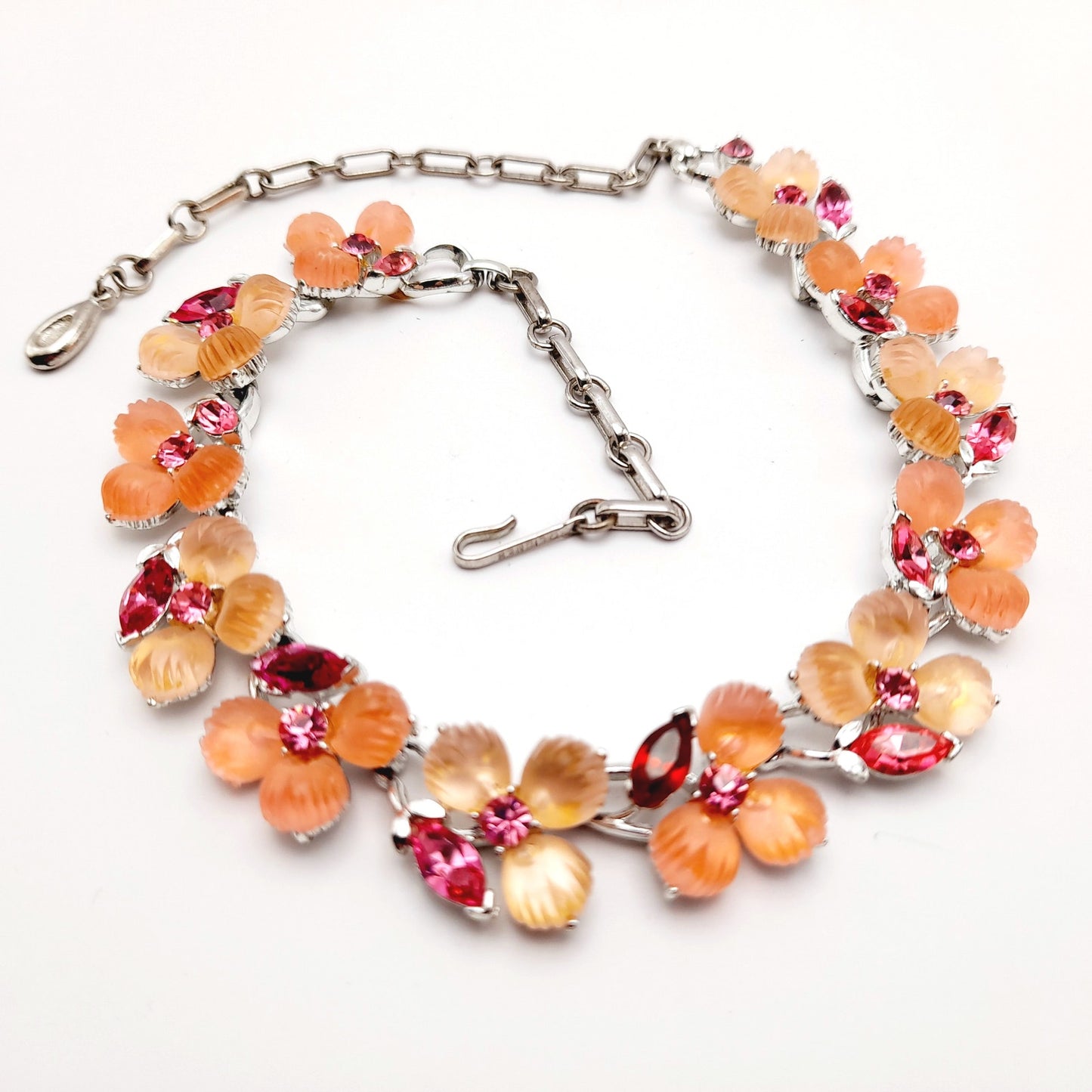 Vintage Lisner Pink Rhinestone Lucite Floral Choker