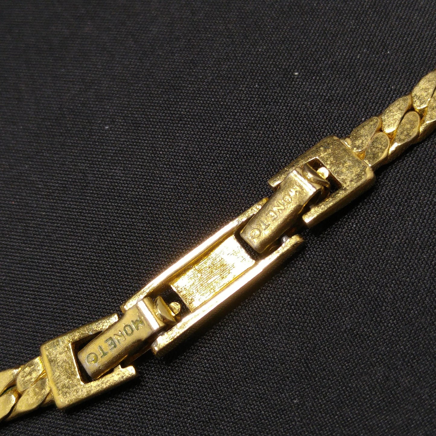 Monet Herringbone Chain Necklace, Gold Plated, V Pendant, 1980s Vintage Jewelry