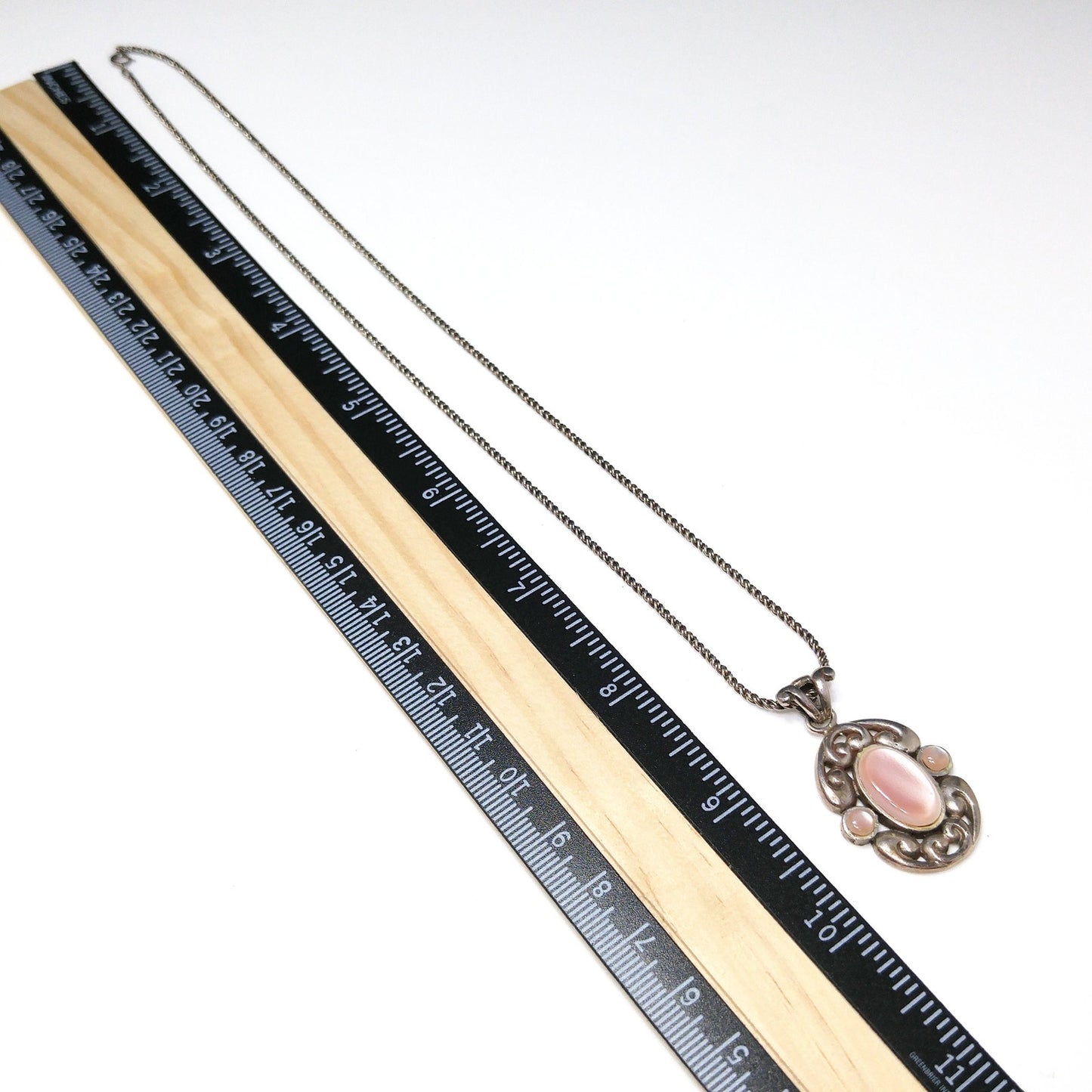 Barse Sterling Silver Pink Necklace, Large Pink Pearled Cabochon, 1990s Vintage Jewelry