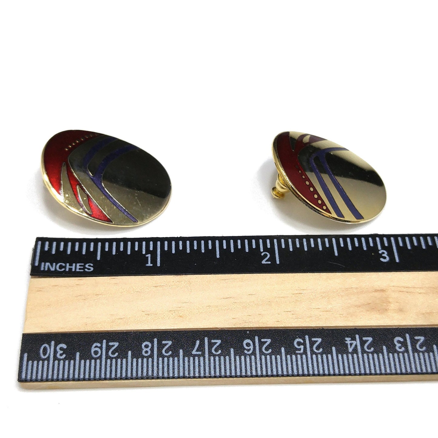 Laurel Burch Metallic Red & Purple Earrings, Gold Plated, 1980s Vintage