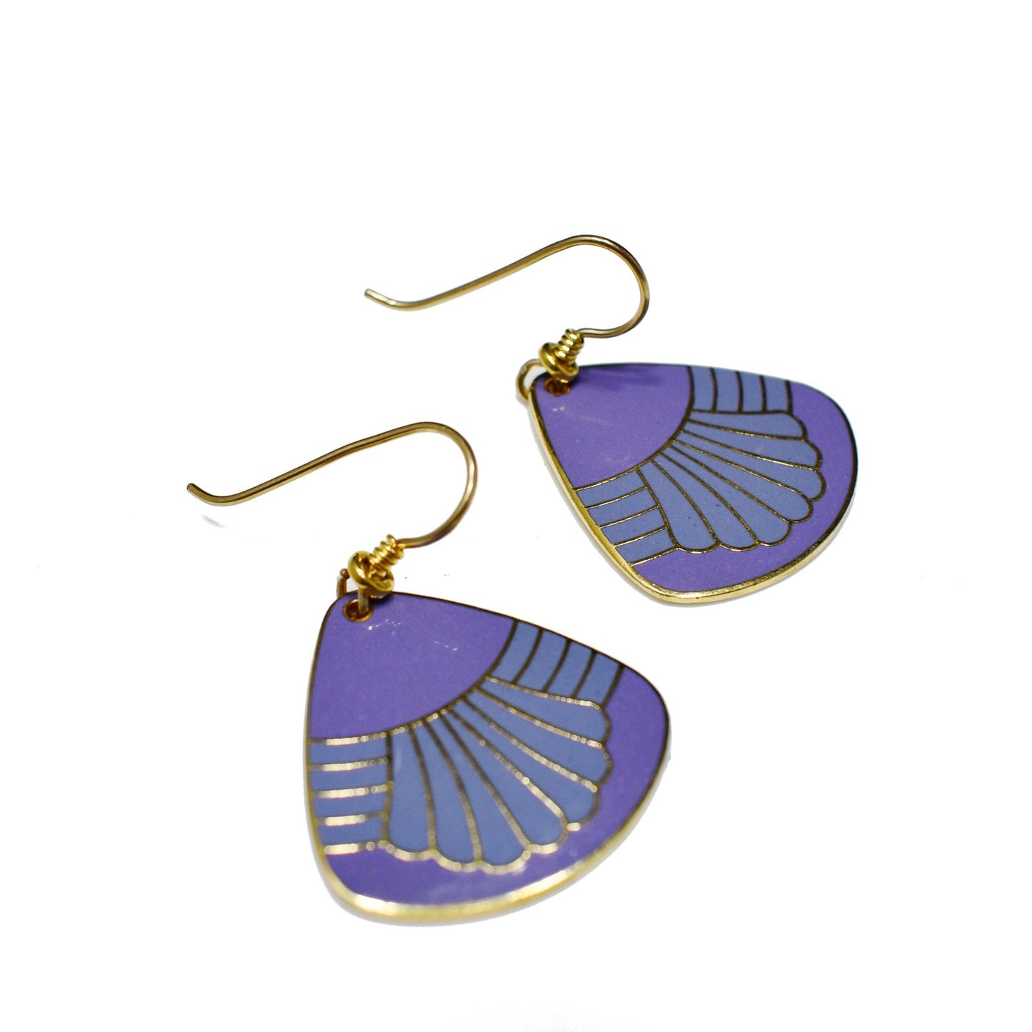 Vintage Laurel Burch Waterfall Earrings, Gold Plated, Purple Enamel