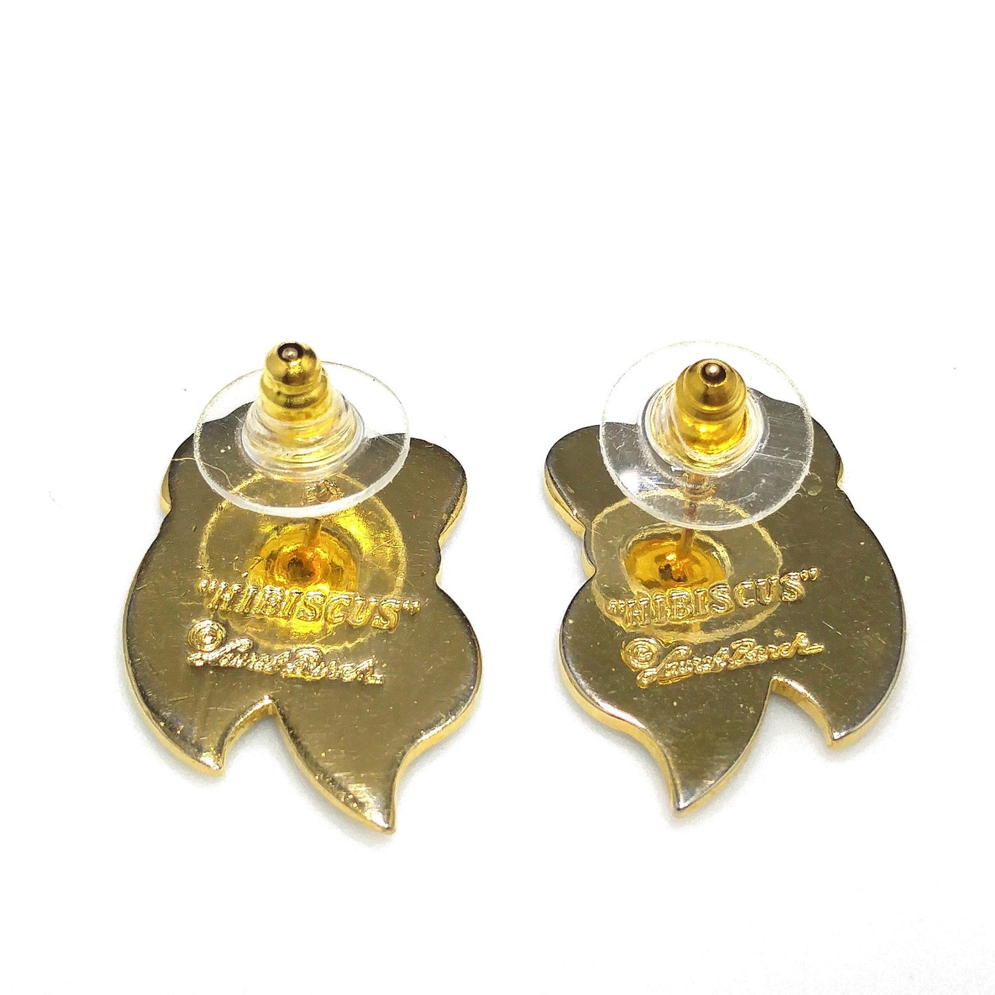 Vintage Laurel Burch Blue Green "Hibiscus" Post Earrings, Gold Plated