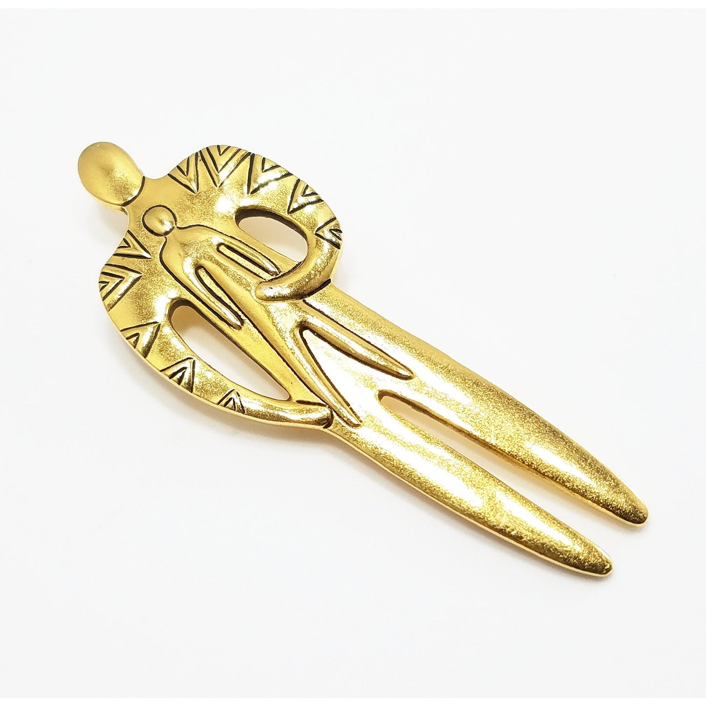 Vintage Laurel Burch Tribal Spirit Person & Child Brooch, Gold Plated