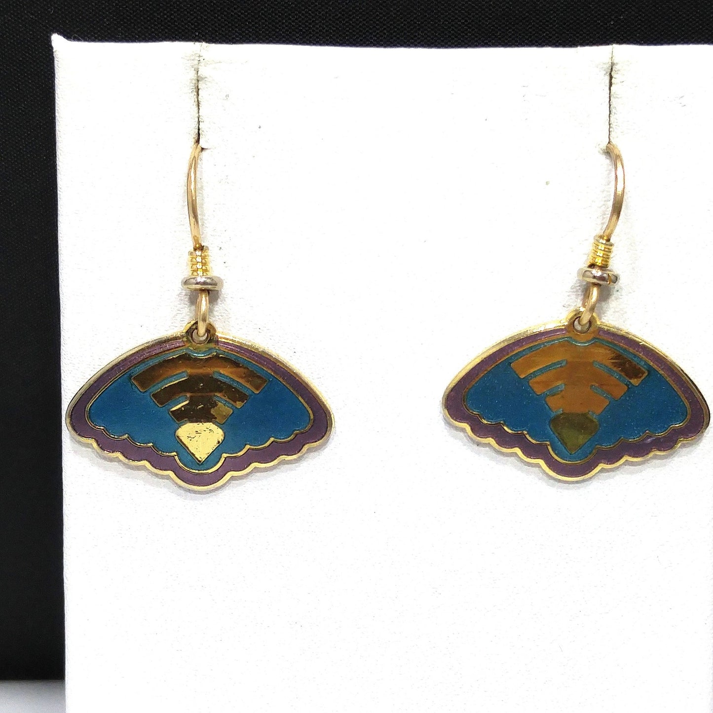 Vintage Laurel Burch Teal Enamel Earrings, Gold Plated