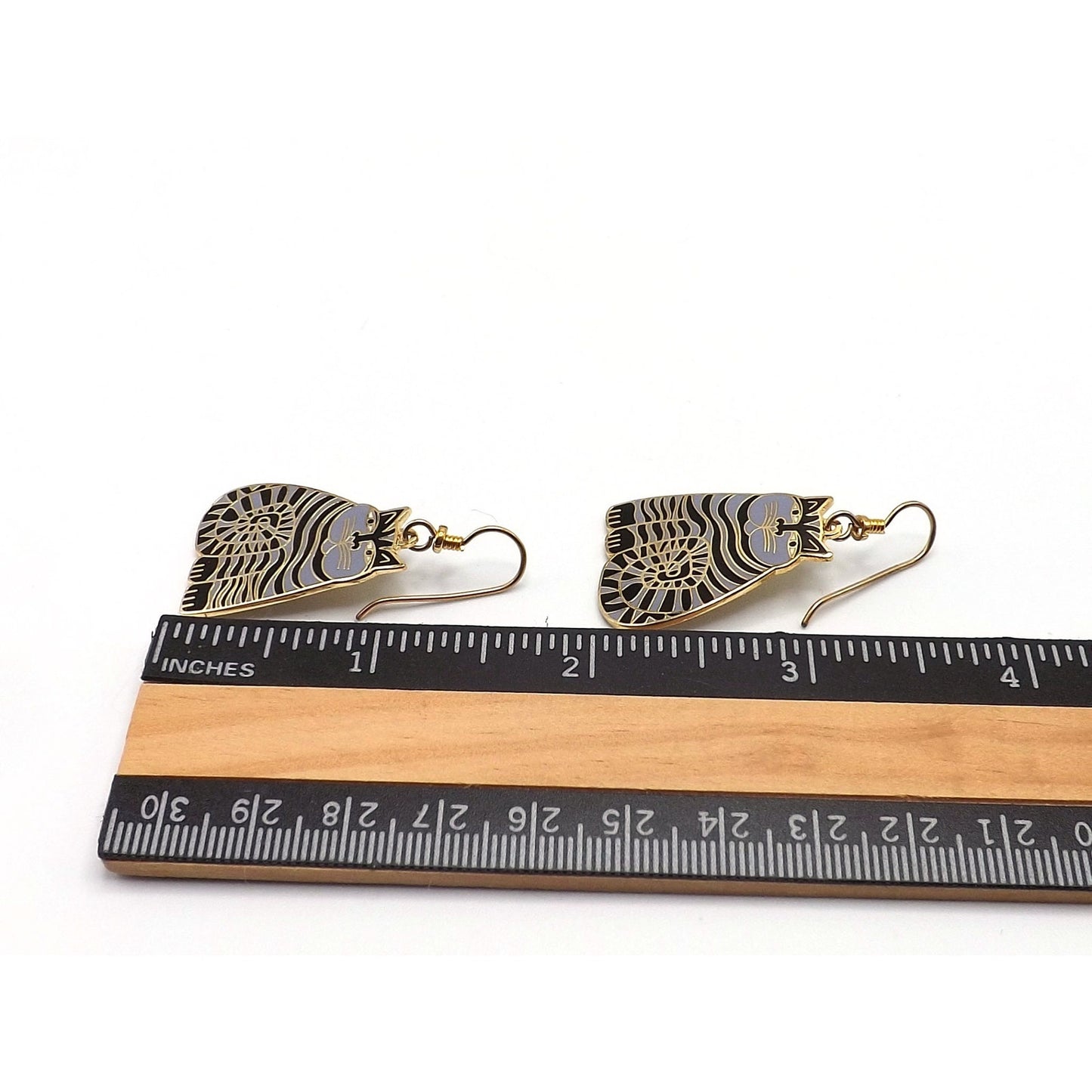 Laurel Burch Shambala Cat Earrings, Black Lavender Enamel, Gold Plated, 1980s Vintage Jewelry