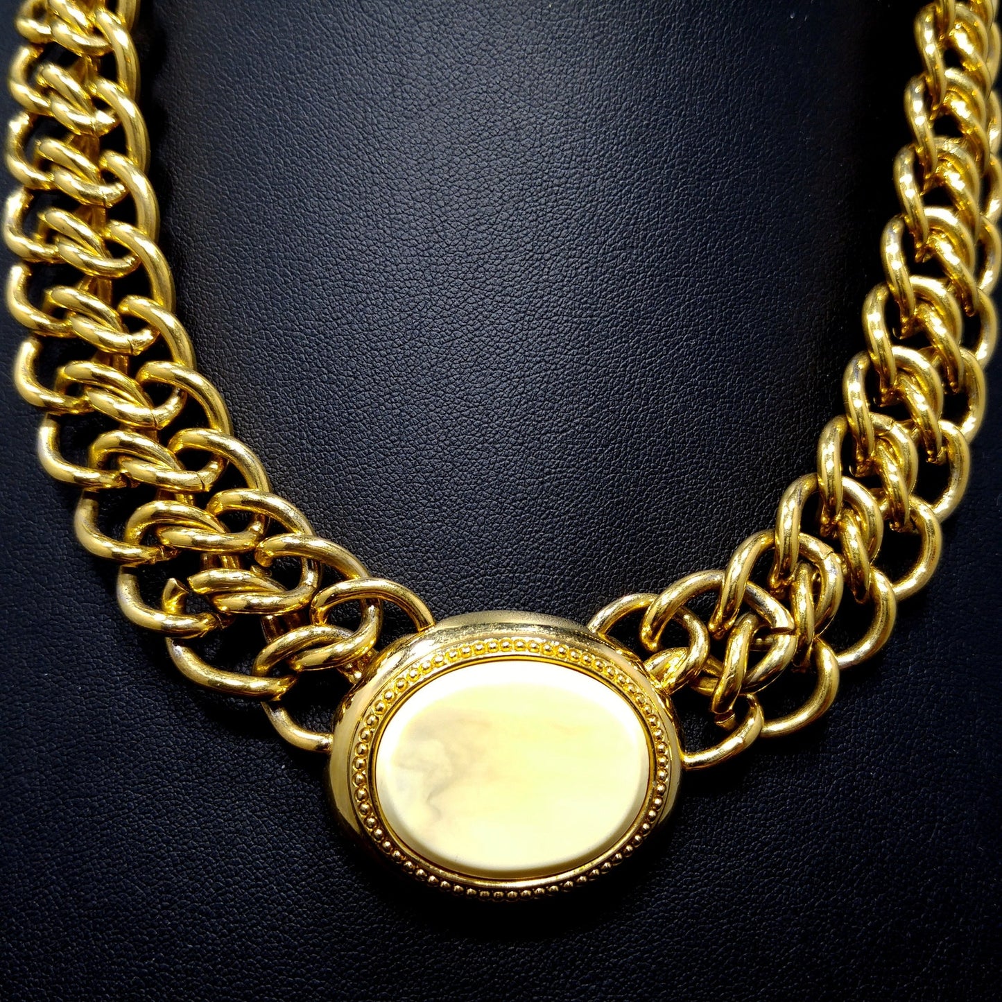 Vintage Monet Necklace, Faux Stone Lucite Pendant, 22K Gold Plated, 18" Length, 1980s Vintage Jewelry
