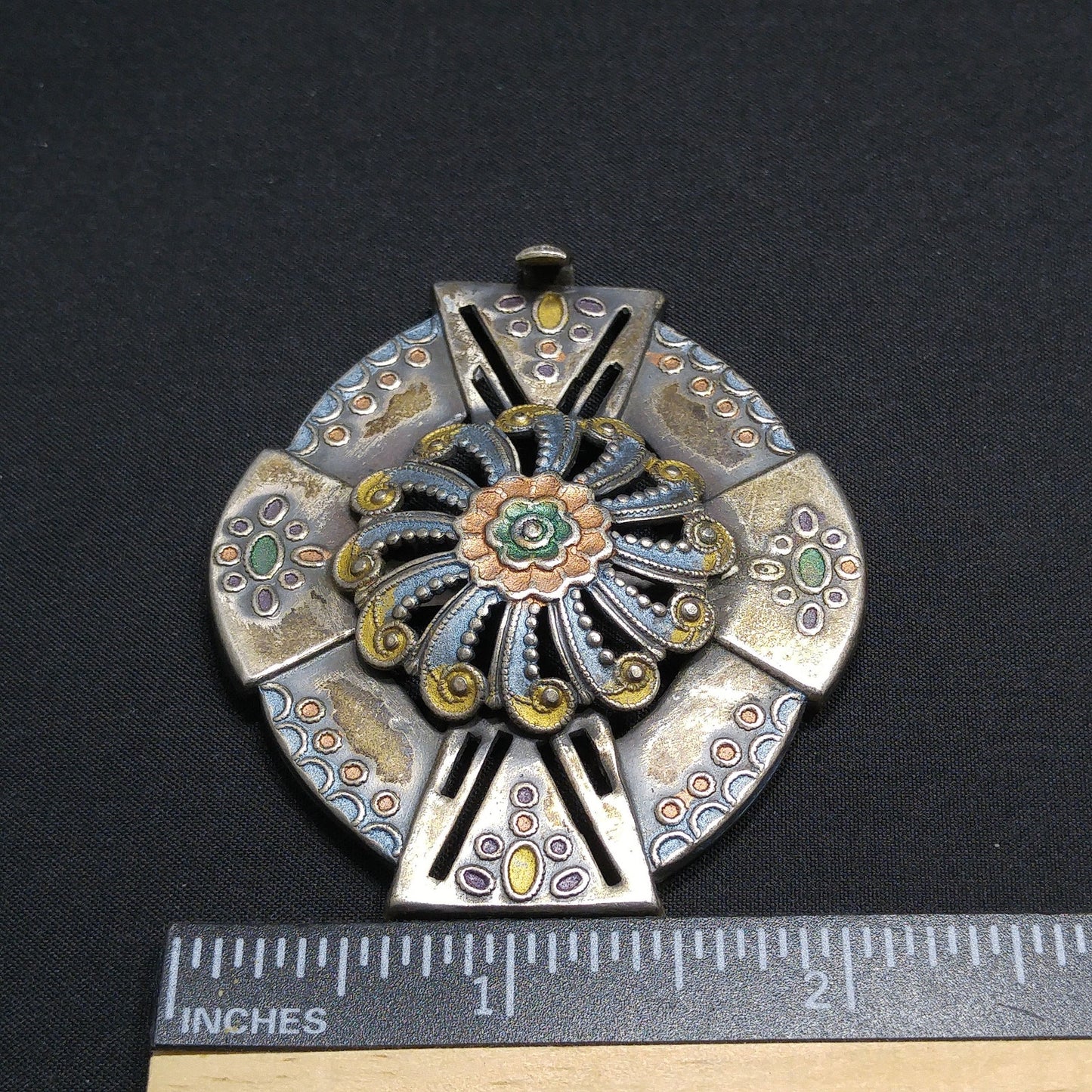 Vintage Enamel Ladies Belt Buckle, Enamel on Brass, 1930s Vintage Accessory