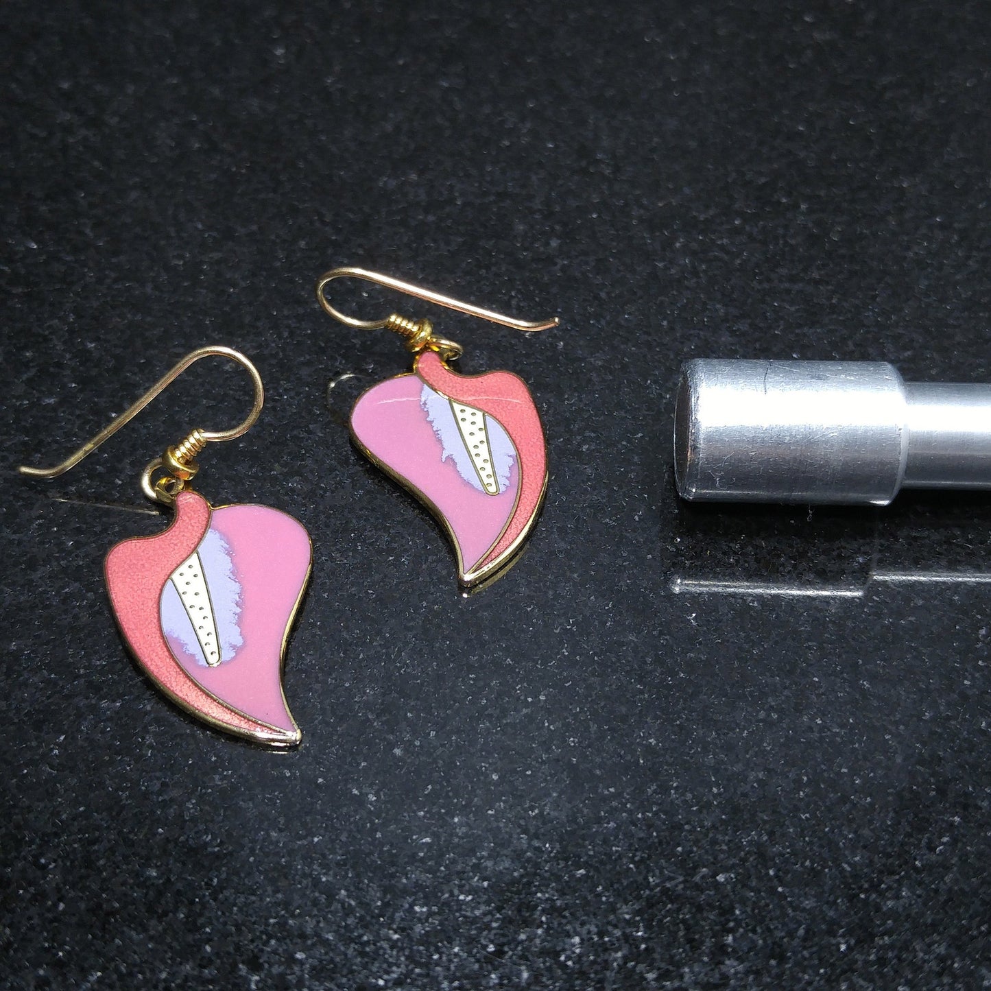 Vintage Laurel Burch "Calla Lily" Earrings, Pink Enamel, Gold Plated