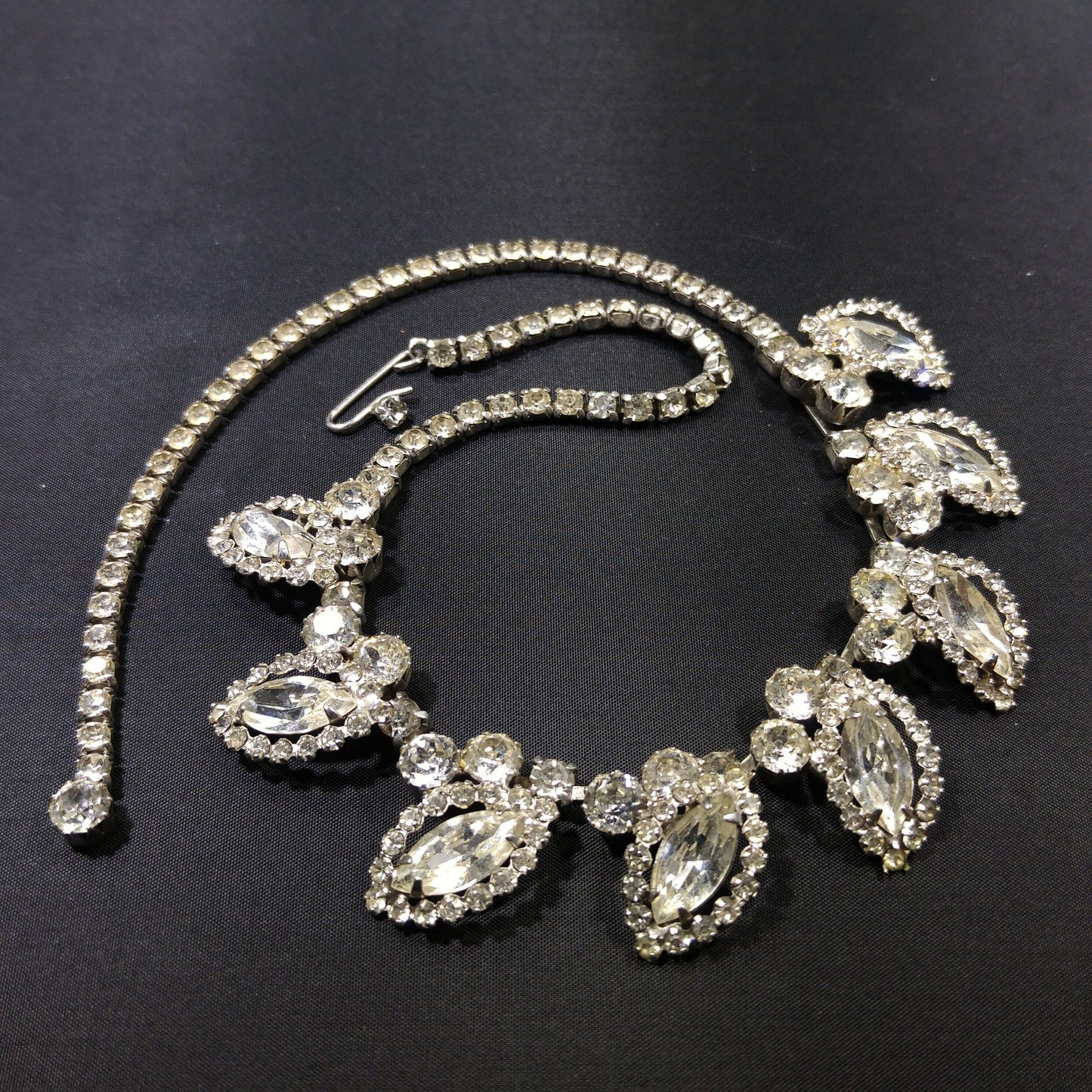 Weiss Wedding Clear Rhinestone Necklace, Rhodium Plated, 1950s Vintage Jewelry
