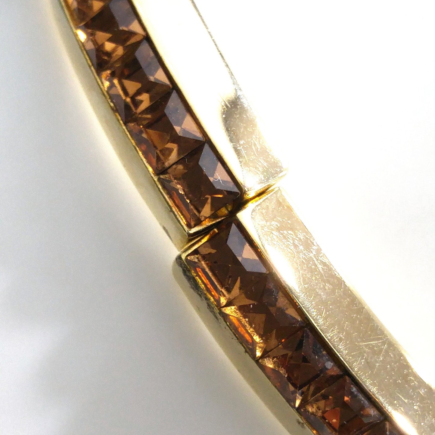 Whiting & Davis Topaz Square Rhinestone Hinged Bracelet, Bezel Set, 1960s Vintage Jewelry