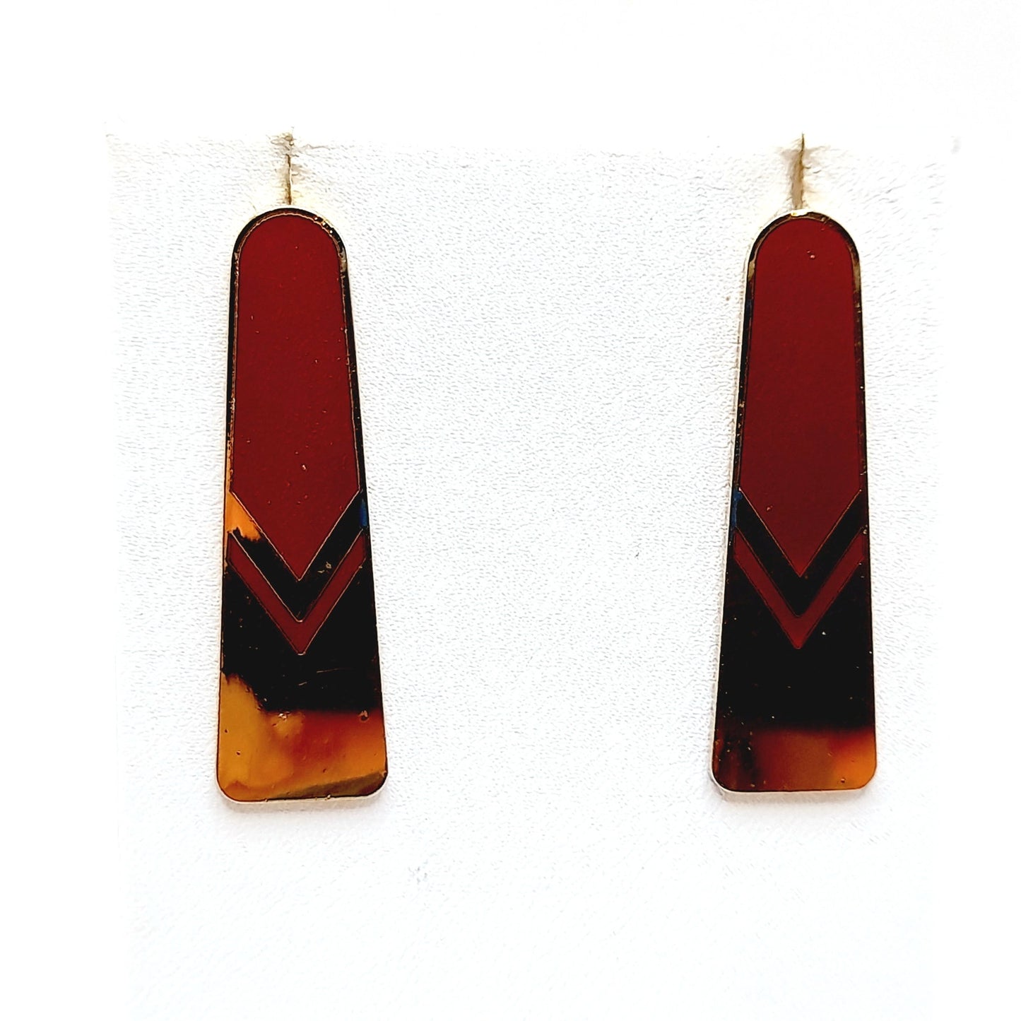 Vintage Laurel Burch Gold Red Chevron Post Earrings, 1980s, Gold Plated