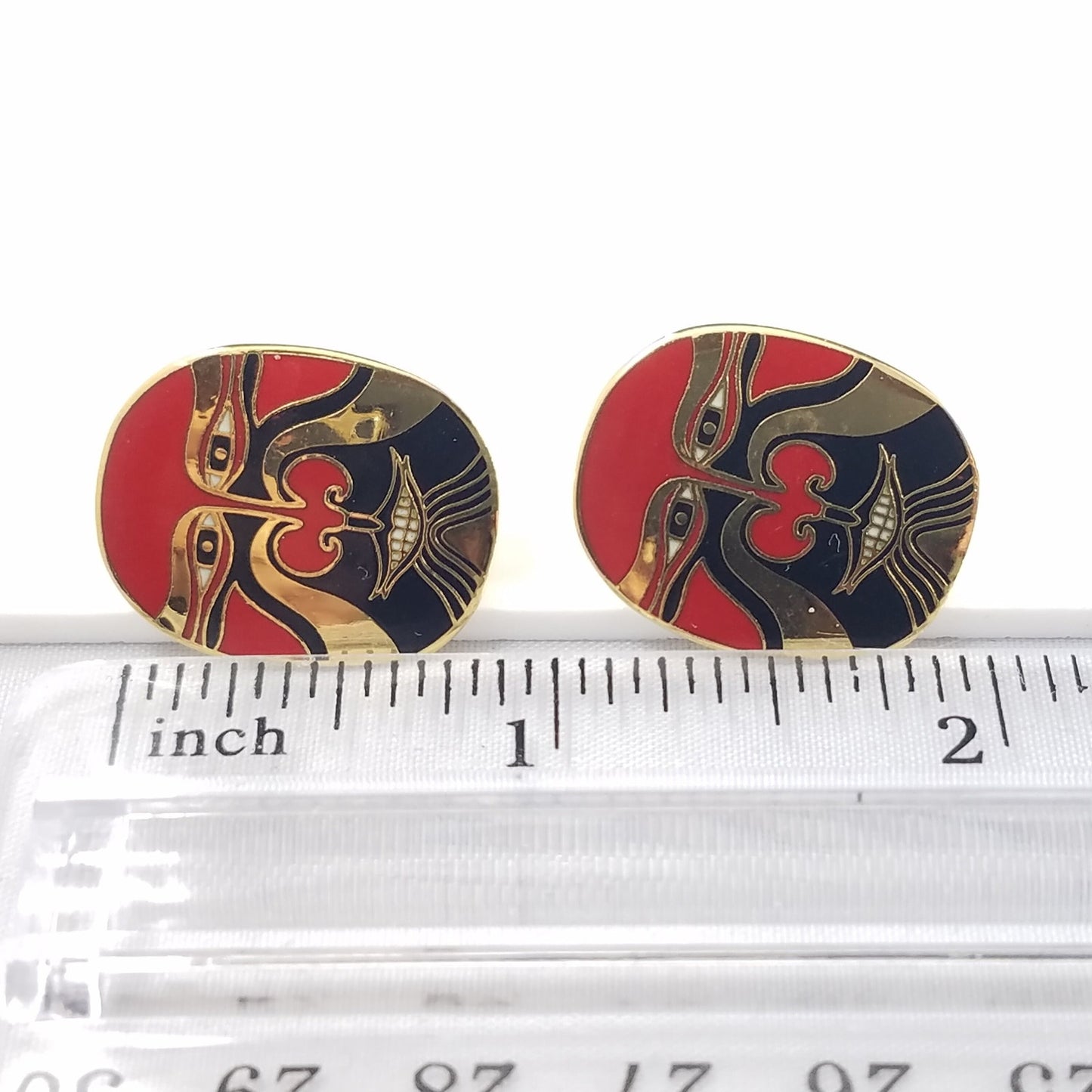 Vintage Laurel Burch "Eiko" Mask Earrings, Red Tribal Pierced Earrings, 1990s
