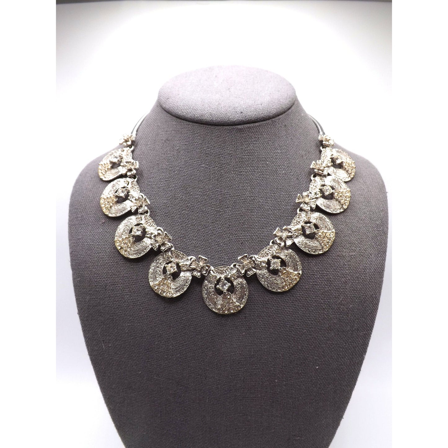 Hobe' Rhodium Plated Clear Rhinestone Choker Necklace, 17 Inches, 1960s Vintage Jewelry