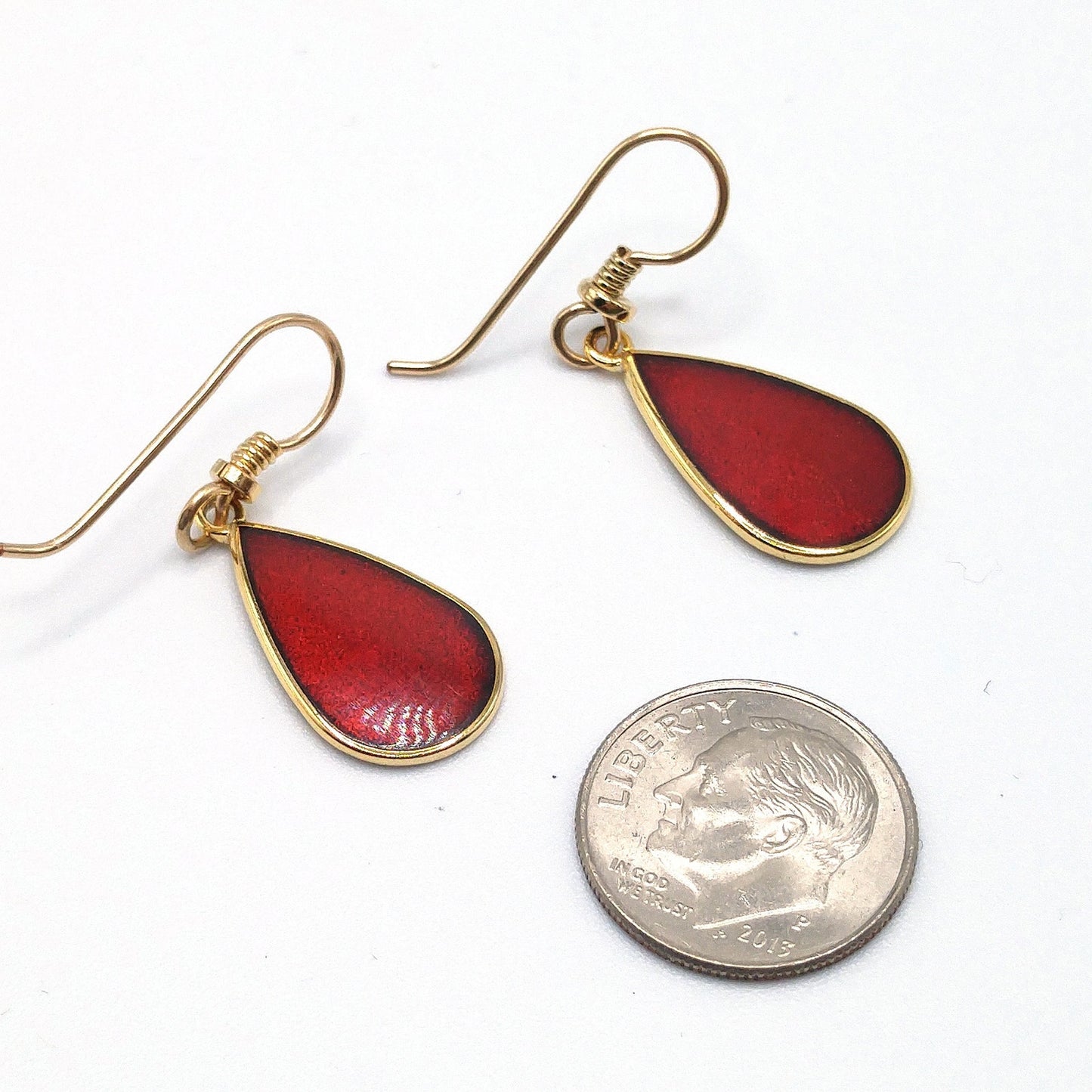 Vintage Laurel Burch Red Teardrop Earrings, Gold Plated, 1980s