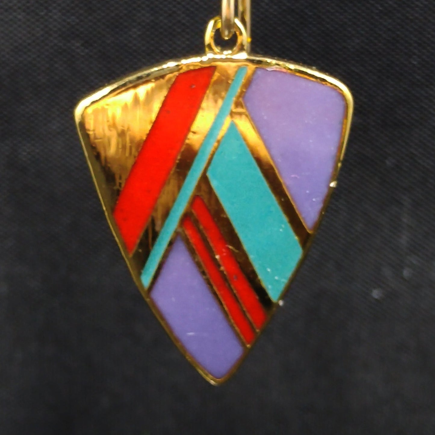 Vintage Laurel Burch Gold Plated Dangle Earrings, Enamel Teal Purple Red