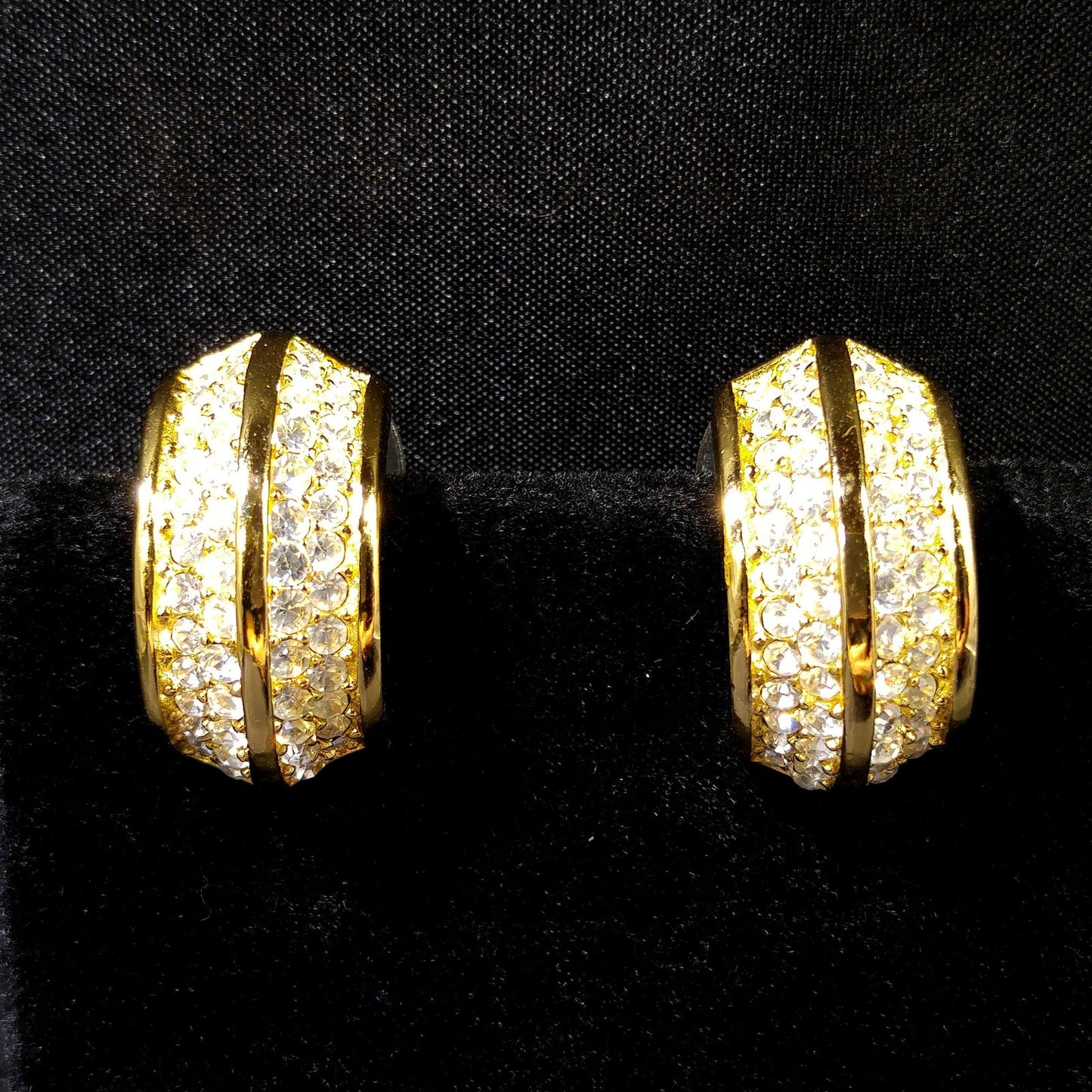 Vintage Christian Dior Rhinestone Hoop Earrings – Gold Plated Pave 1990s Designer Jewelry