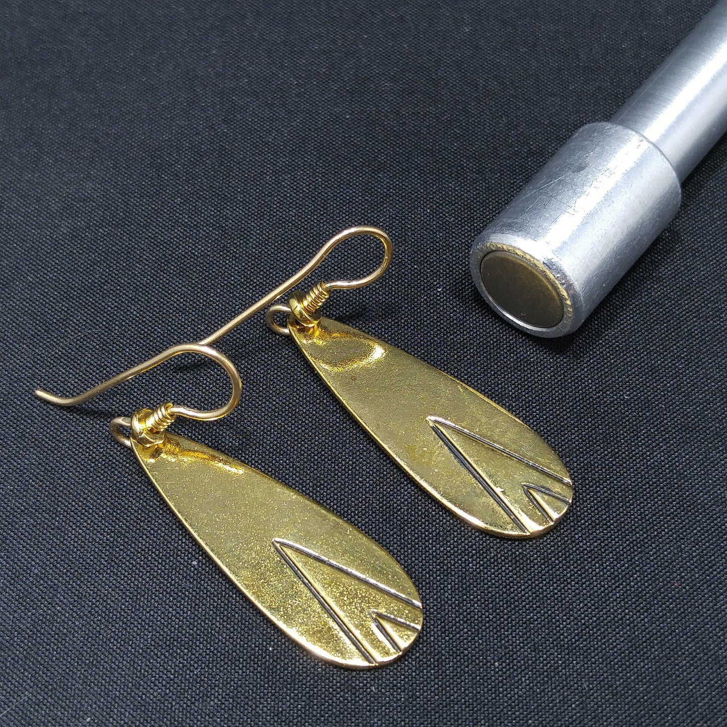 Vintage Laurel Burch Geometric Design Earrings, Gold Plated, 1980s Jewelry