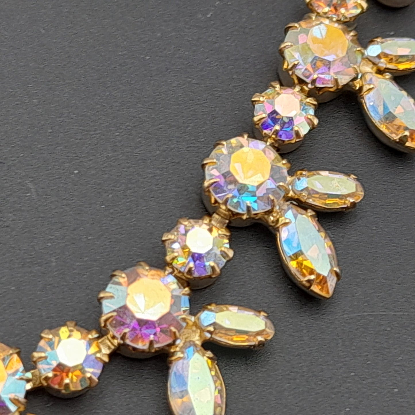 Vintage Sherman Aurora Borealis Rhinestone Gold Plated Choker Necklace, 1960s