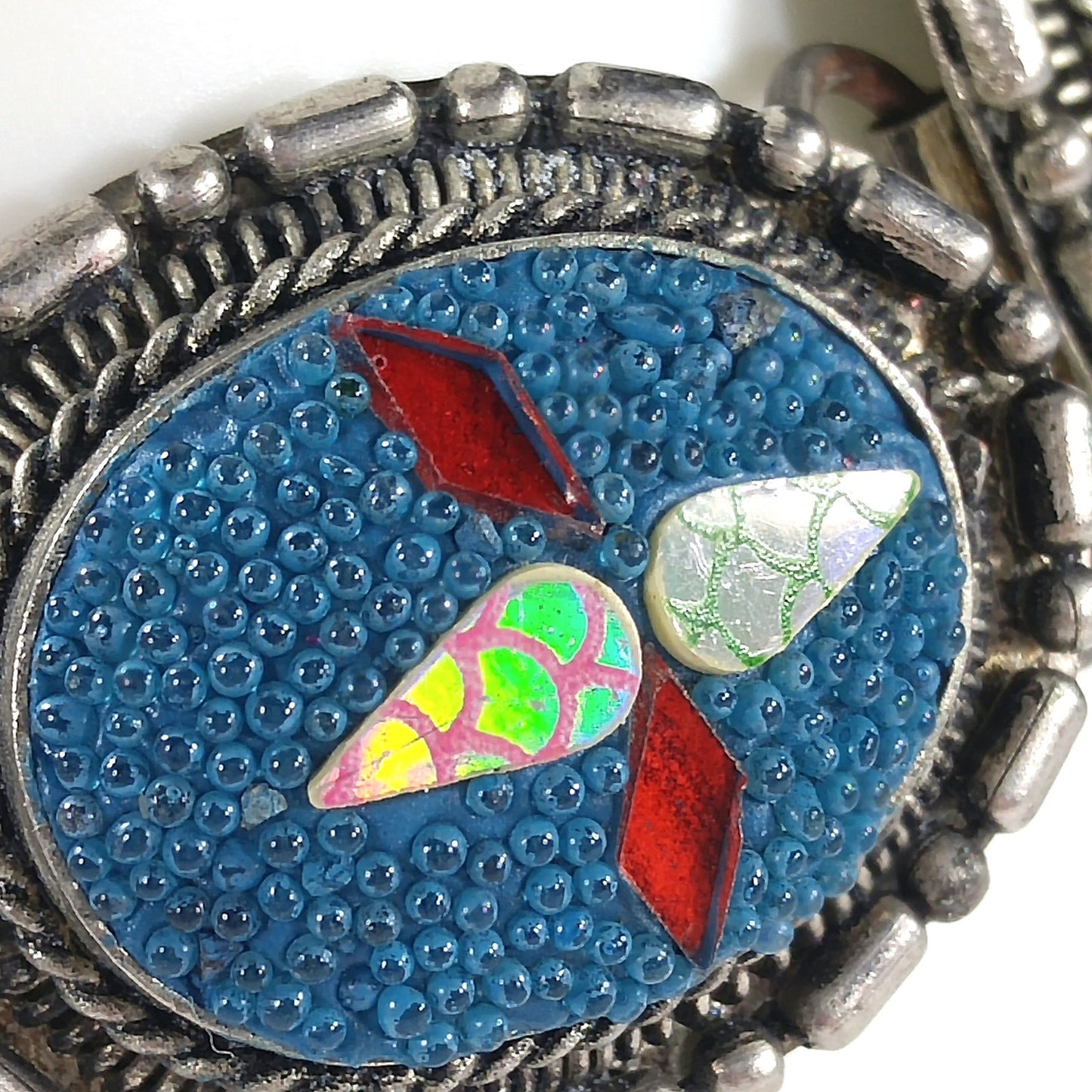Art Crafted Five Linked Bracelet, Silver Tone, Iridescent Design, 1960s Vintage Jewelry