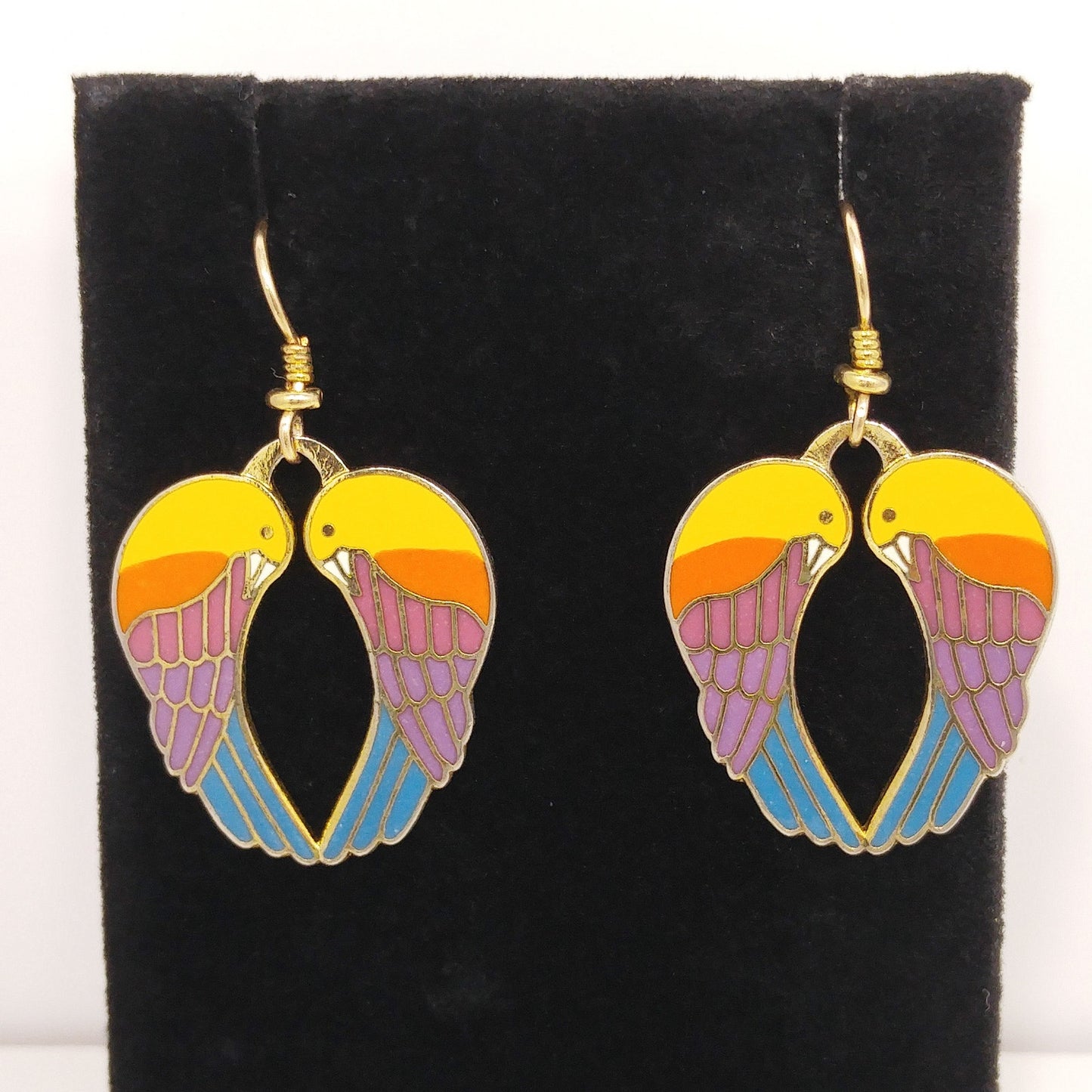 Vintage Laurel Burch "Song Sparrows" Earrings, Gold Plated, 1980s