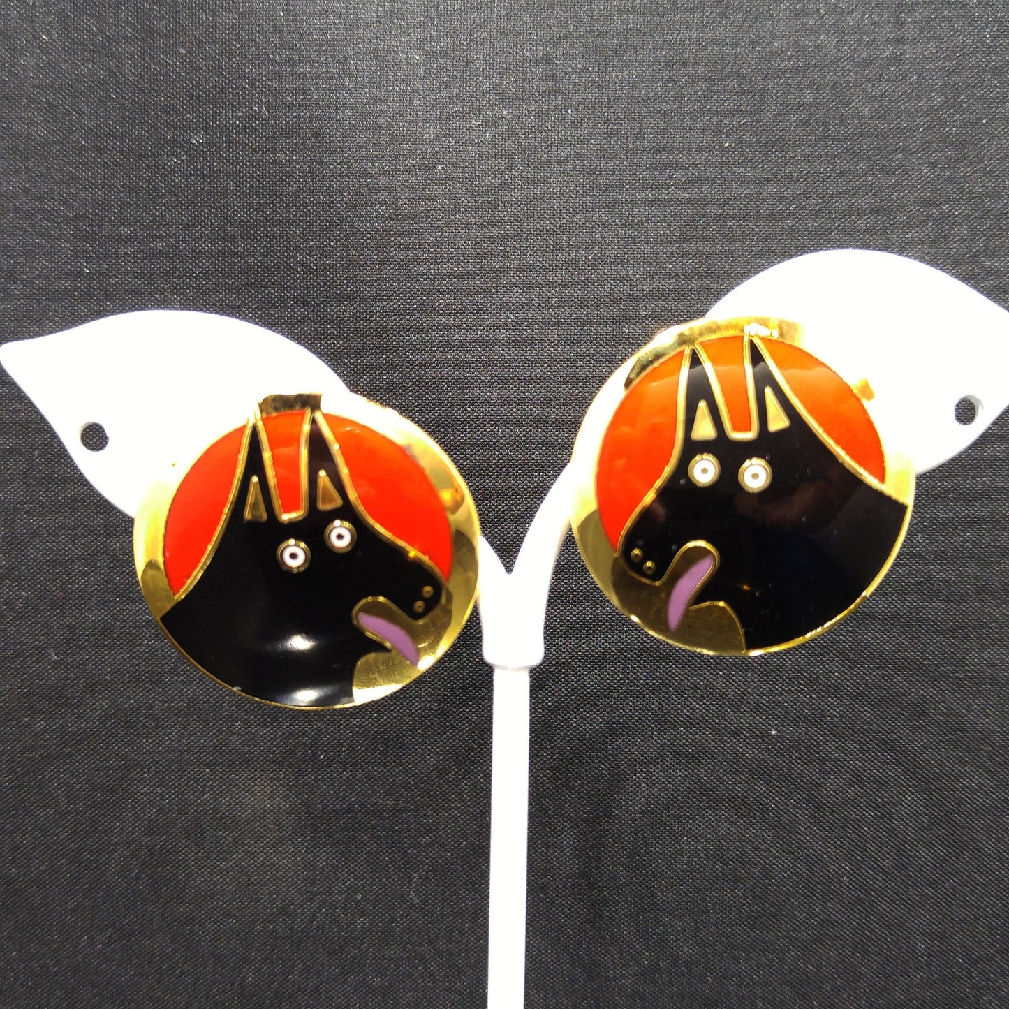 Laurel Burch BASSO Dog Earrings, Gold Plated, 1980s Vintage Jewelry