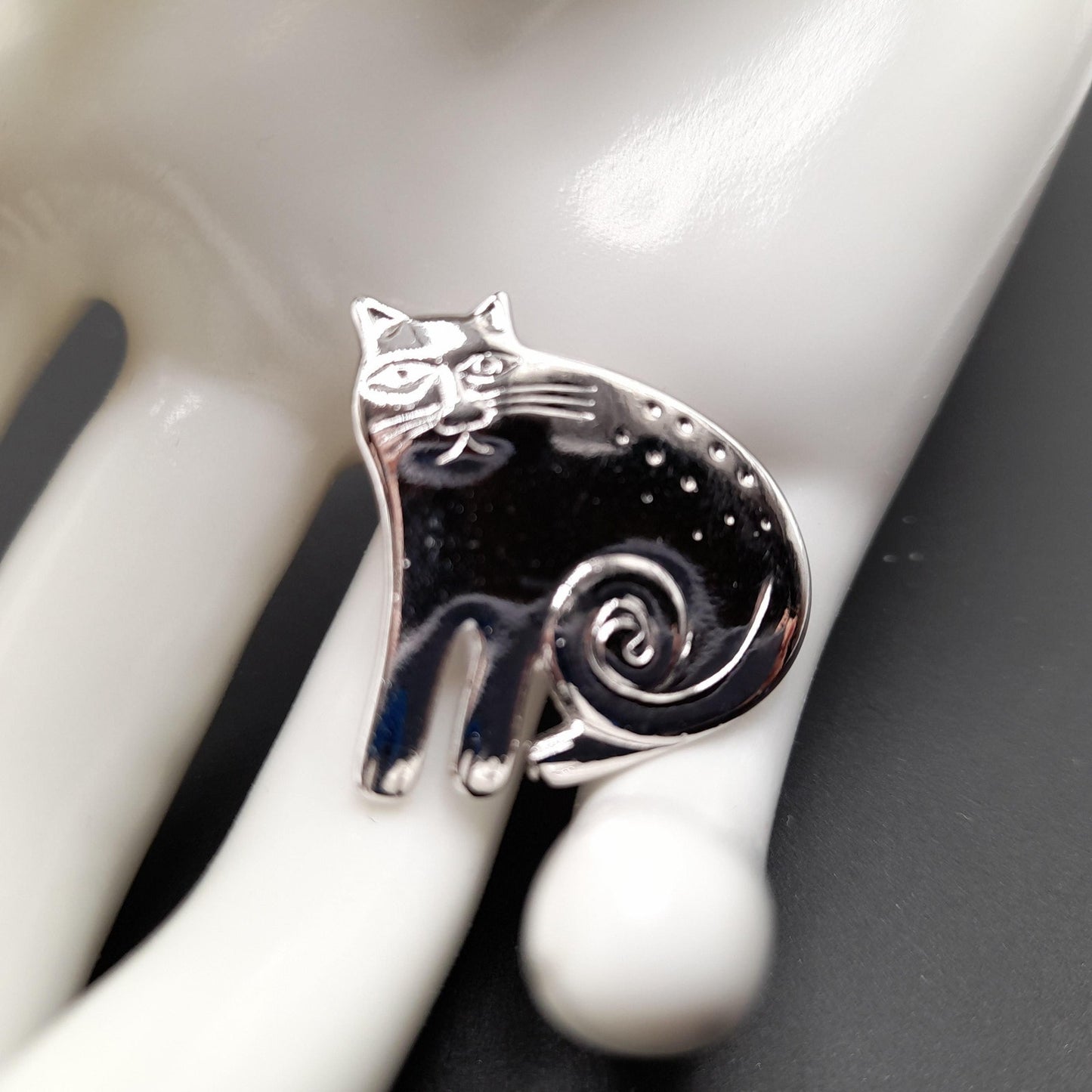 Vintage Laurel Burch Cat Brooch, Rhodium Plated, 1980s Vintage Jewelry