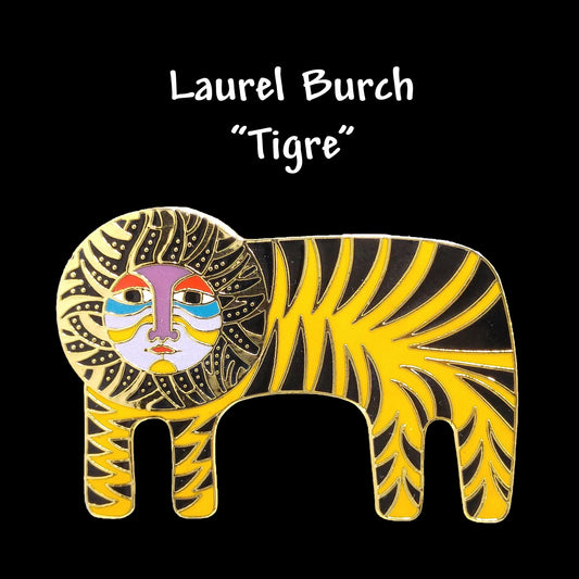 Laurel Burch "Tigre" Brooch, Gold Plated Lion Tiger Pin, 1980s Vintage Jewelry