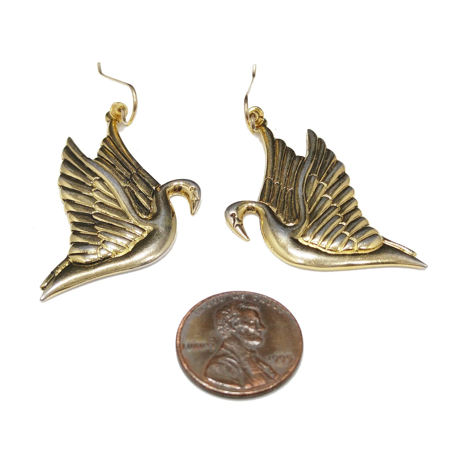 Laurel Burch Gold Plated Swan Earrings, Gold Filled Ear Wires, 1980s Vintage