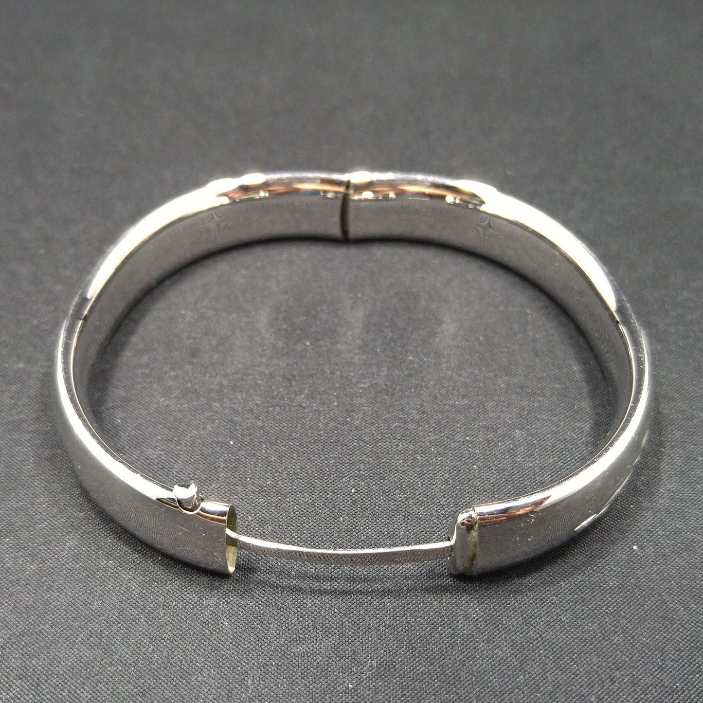 Sterling Silver H.F.B. Hinged Bracelet, Floral Design, 1940s Vintage Jewelry