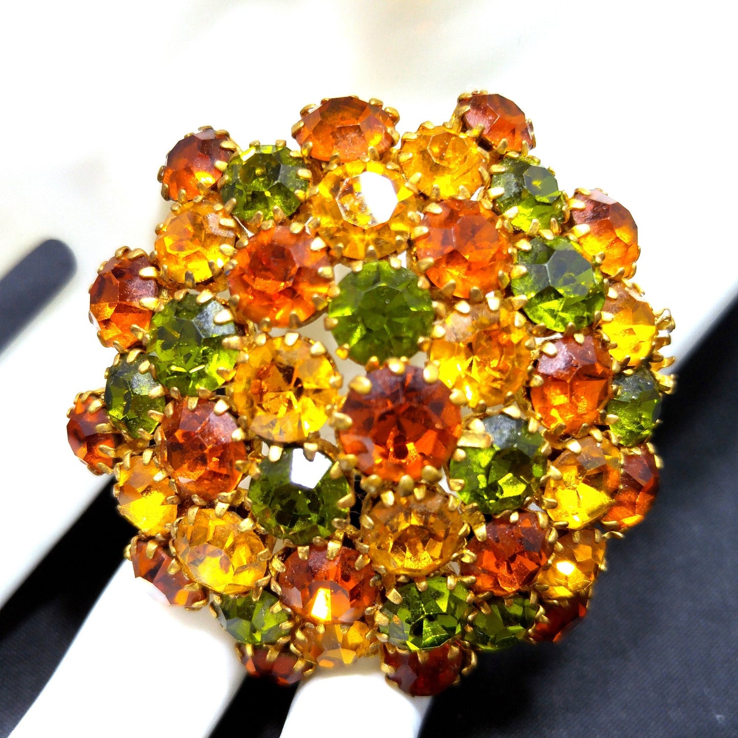 Austria Autumn Fall Rhinestone Domed Brooch, 1950s Vintage Jewelry