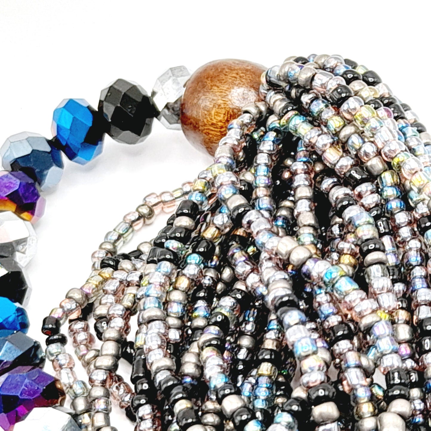 Vintage Joan Rivers Multistrand Purple Blue Silver Beaded Necklace