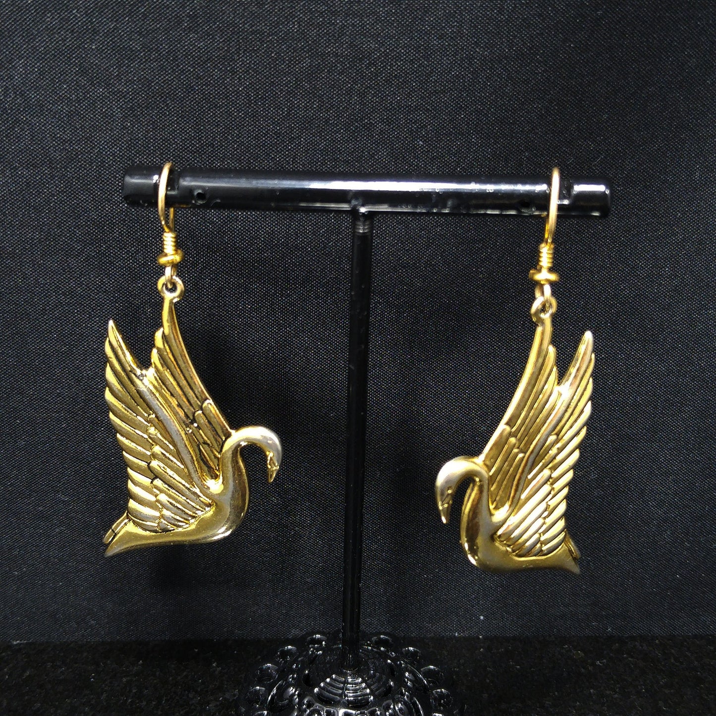 Laurel Burch Gold Plated Swan Earrings, Gold Filled Ear Wires, 1980s Vintage