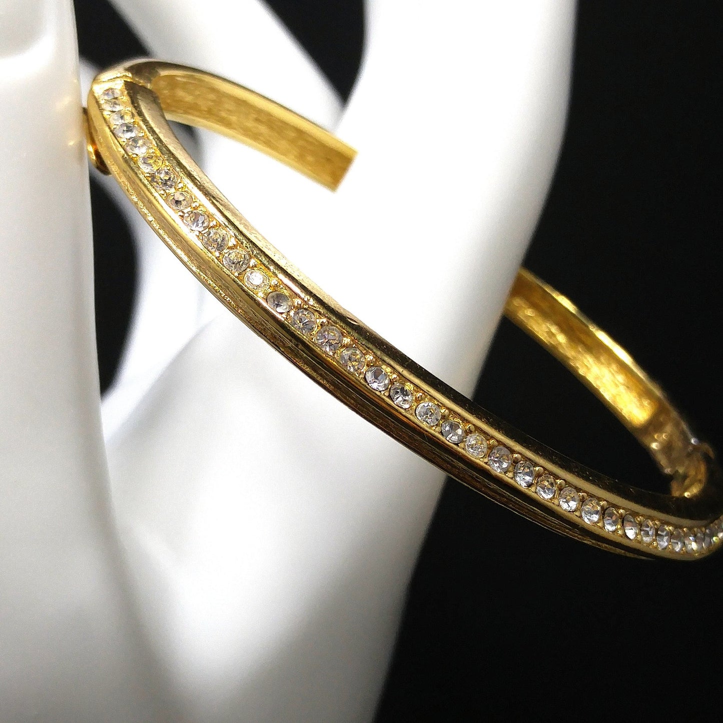 Vintage Christian Dior Clear Rhinestone Hinged Bracelet, Gold Plated