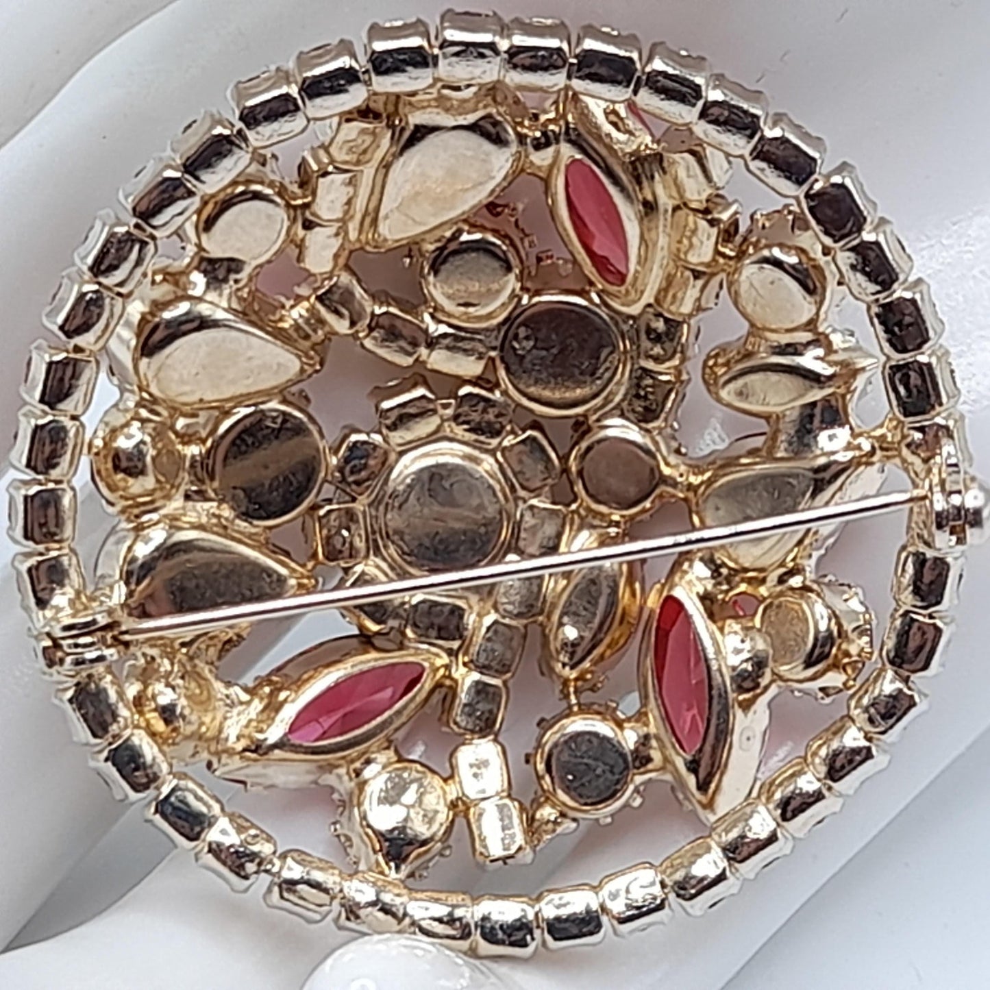 Vintage Unsigned Weiss Pink Rhinestone Brooch, Gold Plated, 1960s