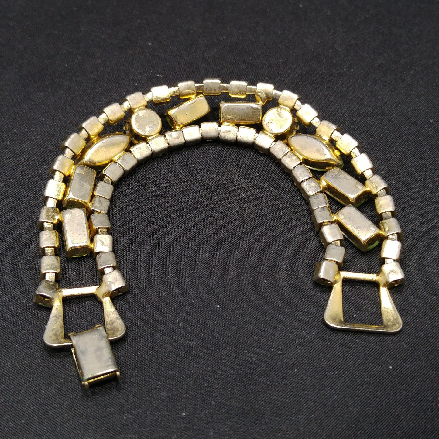 Mid-Century Green Blue AB Rhinestone Bracelet, Aurora Borealis, 1950s Vintage Jewelry
